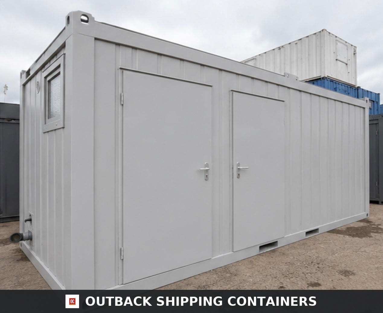 16 x 8 ft for Sale — Rear Exterior View | Outback Shipping Containers 16 x 8 ft — 3 + 1 Toilet Block — Portable Building — Site Accommodation — No 1796 — product gallery image 3 of 8