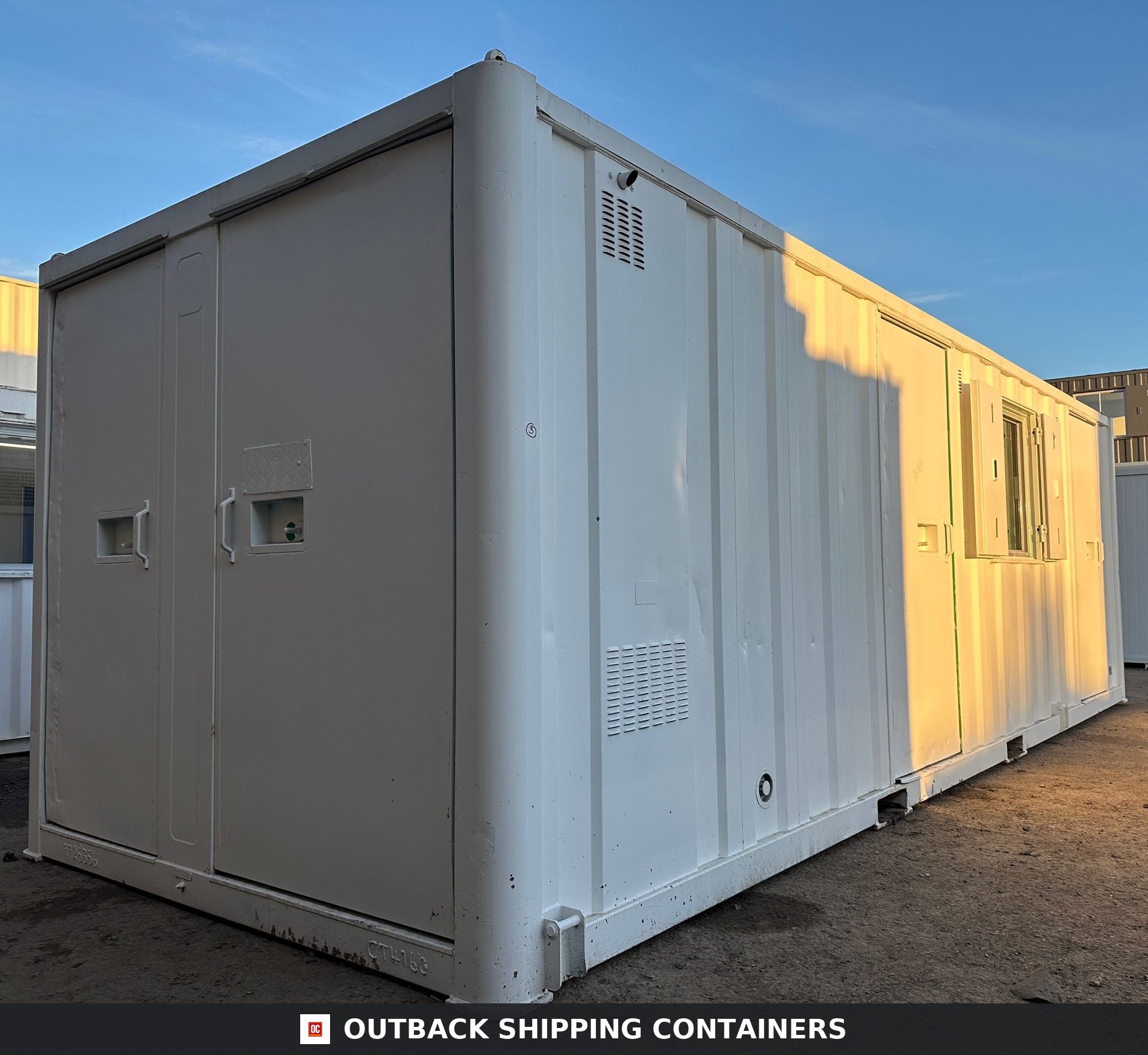 25x9ft for Sale — Rear Exterior View | Outback Shipping Containers 25x9ft — Static Welfare Unit — Office, Toilet, Canteen, Drying Room & Generator 6KVA — Welfare — Anti-Vandal — Building Site Accommodation — Portable Anti-Vandal - image 3