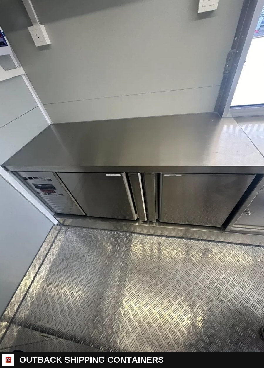 14 ft Fully Equipped Food Trailer Ready for Cooking — Interior Kitchen Layout | Outback Shipping Containers 14 ft Fully Equipped Food Trailer Ready for Cooking for sale — interior kitchen layout