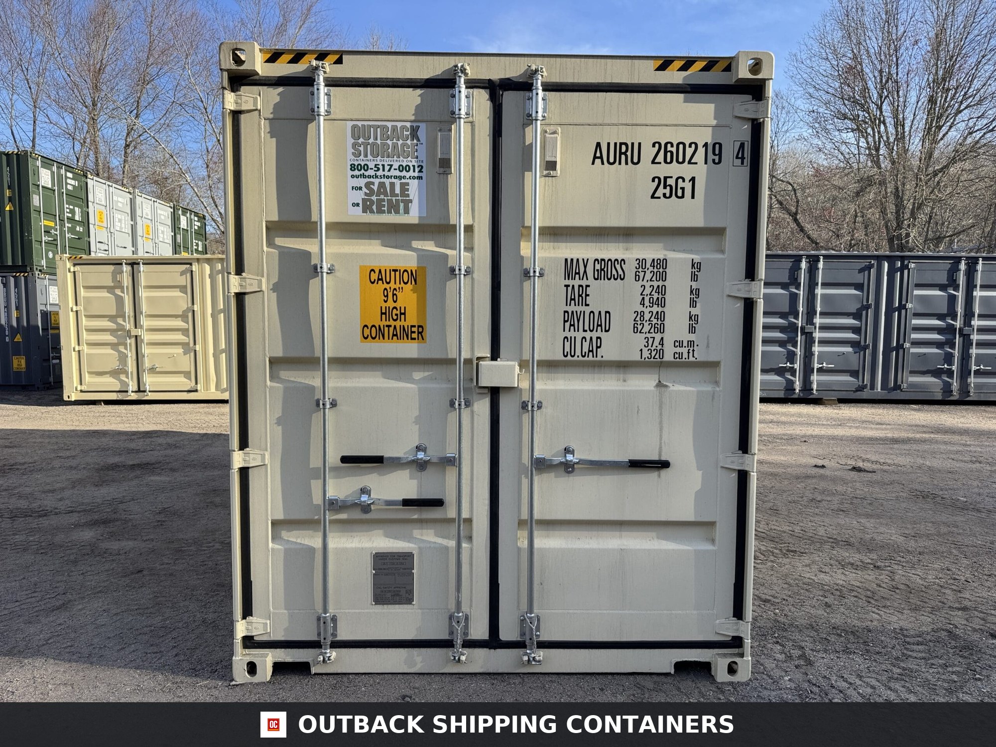 20ft New High Cube Shipping Container — Three-Quarter Angle View | Outback Shipping Containe 6 20ft New High Cube Shipping Container – Wind & Watertight – Beige — 20ft — new (image 3 of 12)