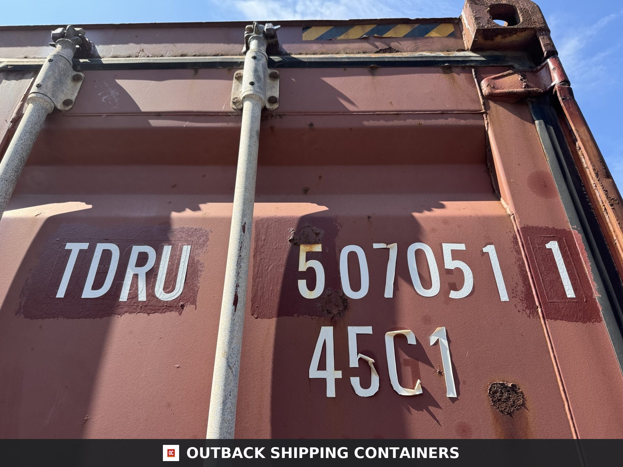 40ft Used High Cube Shipping Container — Side Profile View | Outback Shipping Containers 40ft Used High Cube Shipping Container – Wind & Watertight – Red — 40ft — used (image 2 of 12)