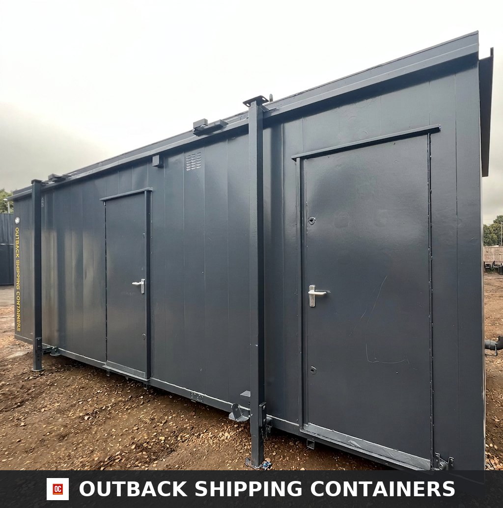 Toilet Block Cabin for Sale — Rear Exterior View | Outback Shipping Containers Toilet Block Cabin — 24 x 9 ft Anti-Vandal — 5+1 Container Toilet WC — No 738 — product gallery image 4 of 13