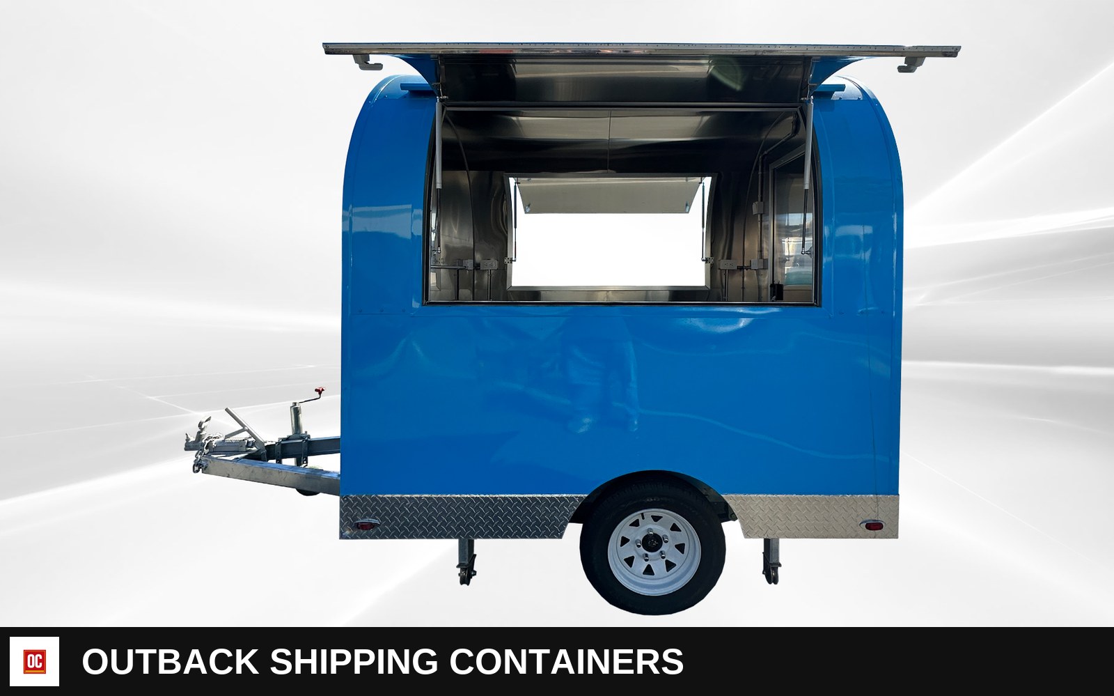 65 in Food Vending Trailer Mobile Concession Both windows FT40 — Three-Quarter Front Angle | Outback Shipping Containers 65 in Food Vending Trailer Mobile Concession Both windows FT40 for sale — three-quarter front angle