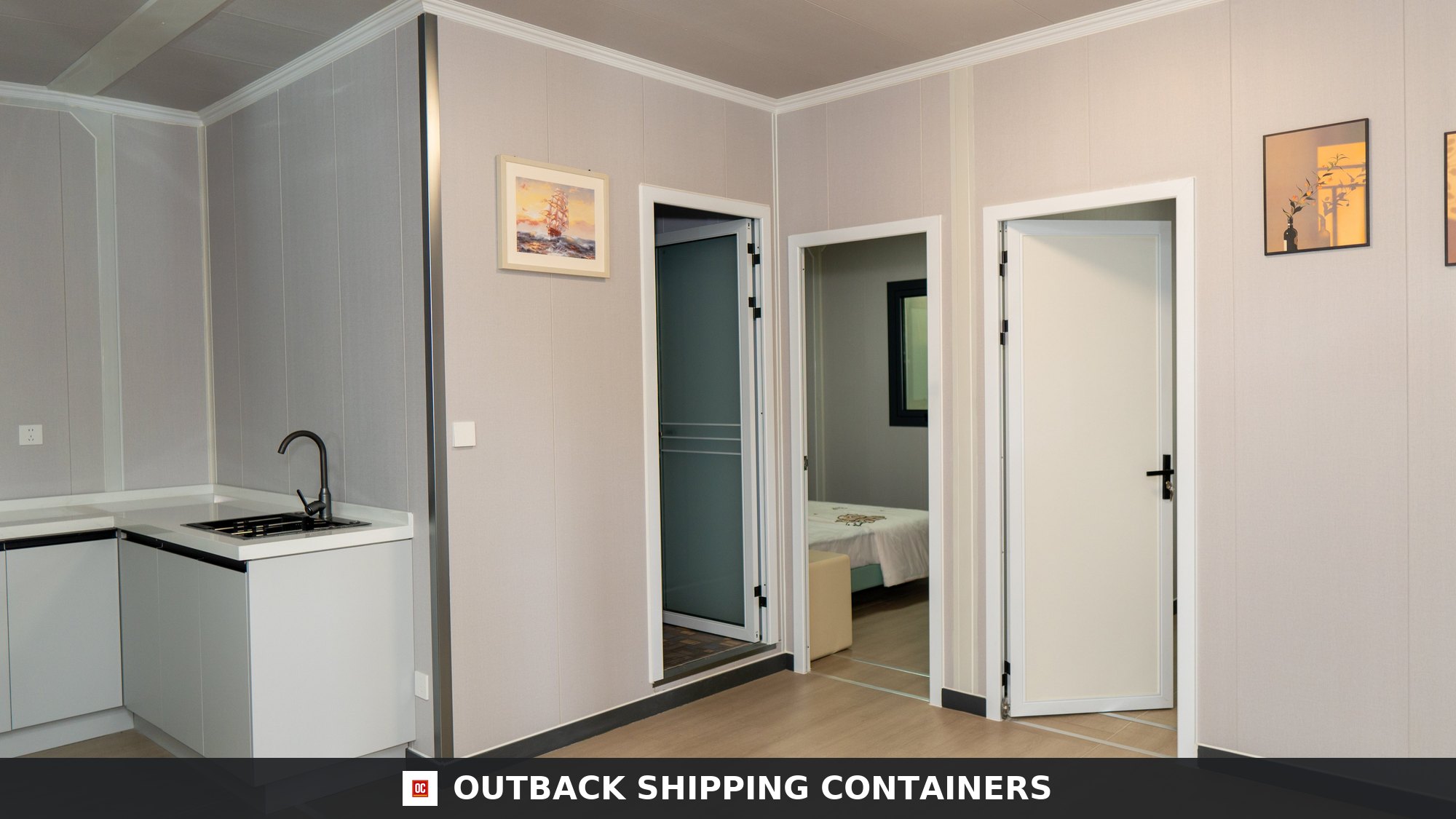 20FT Expandable 2 Bedroom Container Home for Sale — Side Elevation Of The Expanded 20ft Container Home | Outback Shipping Containers 20ft expandable 2 bedroom container home 385 sq ft — side elevation of the expanded 20ft container home