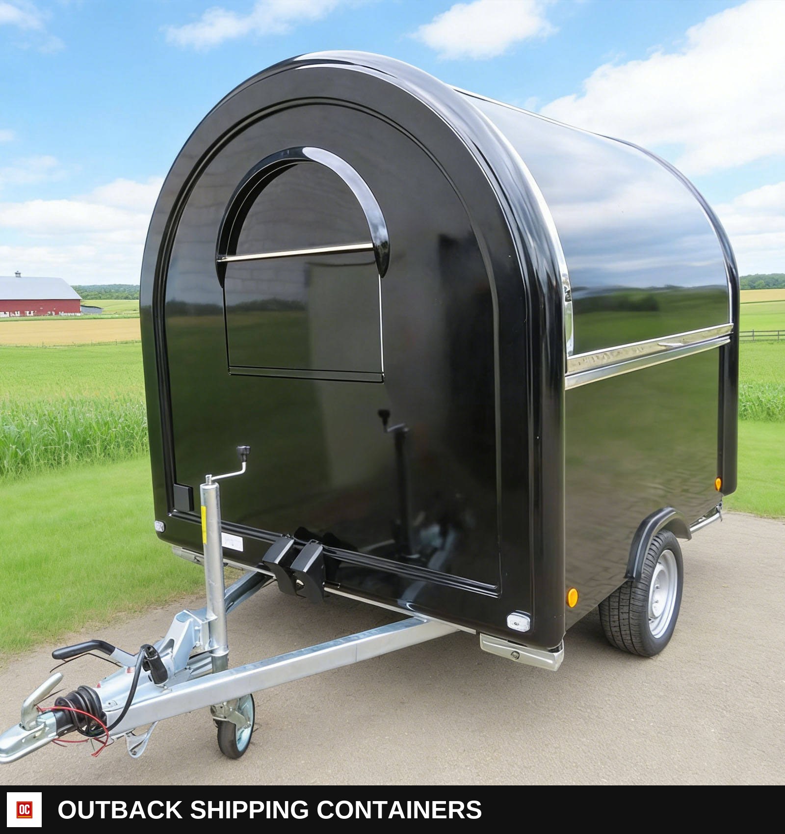 Small Enclosed Mobile Restaurant Food Truck Mobile Food Catering Trailer — Driver-Side Profile | Outback Shipping Containers Small Enclosed Mobile Restaurant Food Truck Mobile Food Catering Trailer for sale — driver-side profile