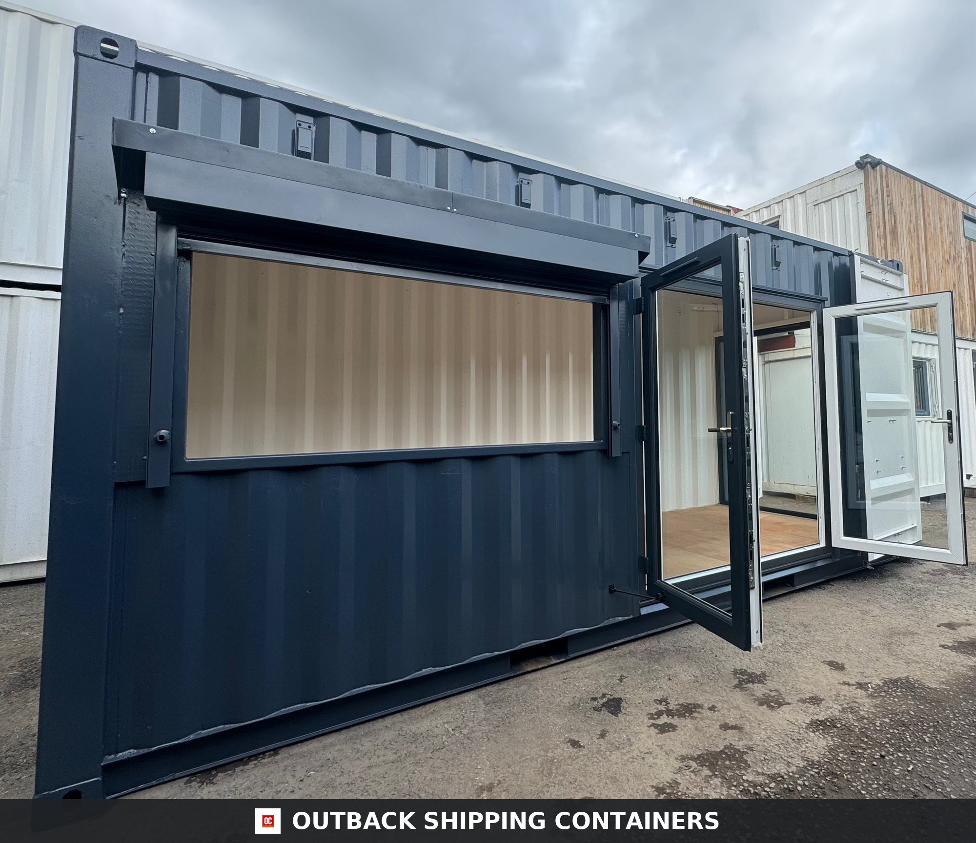 20x8ft CUSTOM SHIPPING CONTAINER CONVERSION for Sale — Door and Entry Detail 2 3 4 CD-1191 20x8ft CUSTOM SHIPPING CONTAINER CONVERSION — Portable Build — angle 7