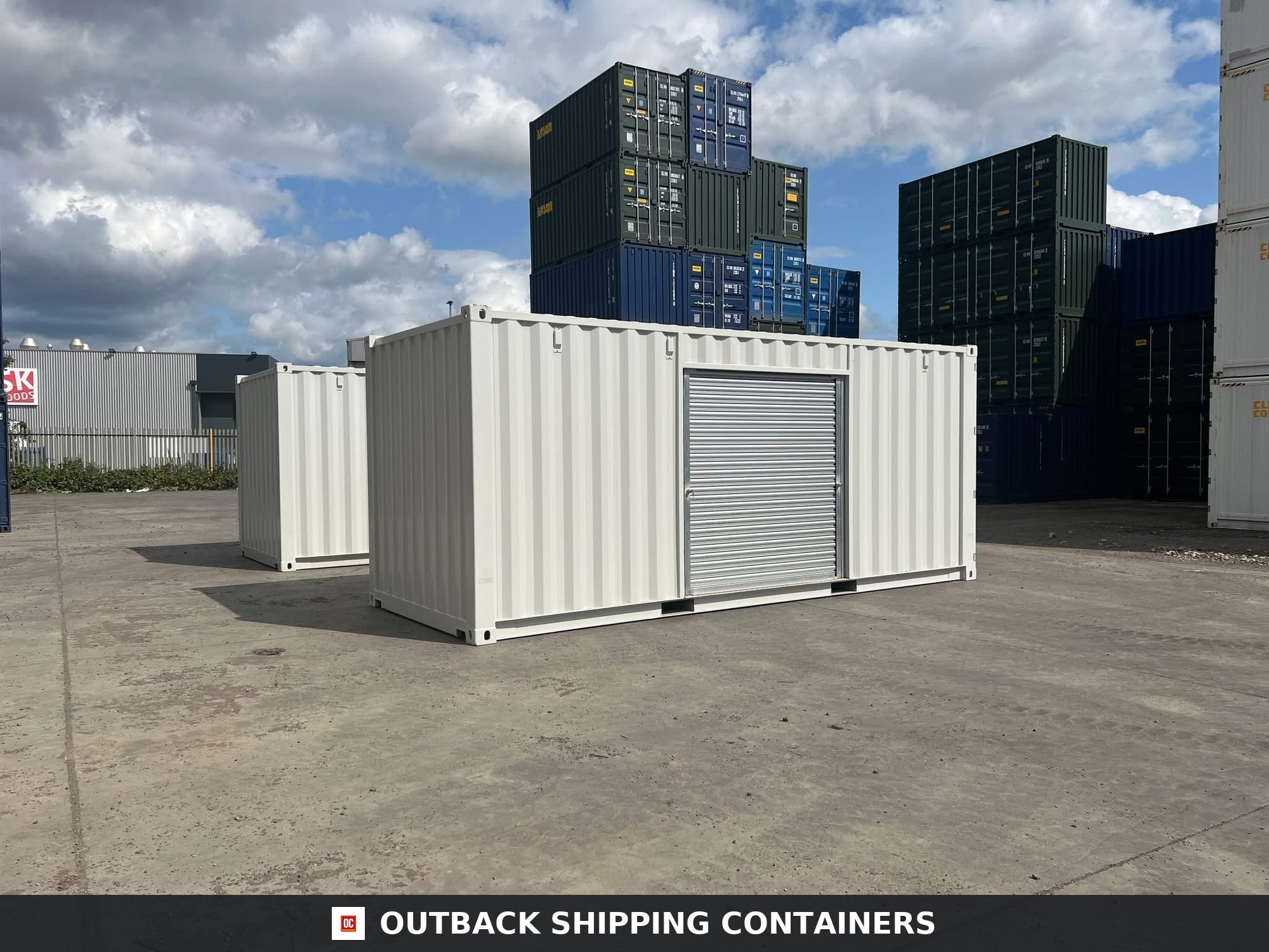 20ft Custom One Trip Shipping Container — Side Profile View | Outback Shipping Containers 20ft Custom One Trip Shipping Container – Roller Shutter & RAL 7035 Respray — Outback Shipping Containers storage container