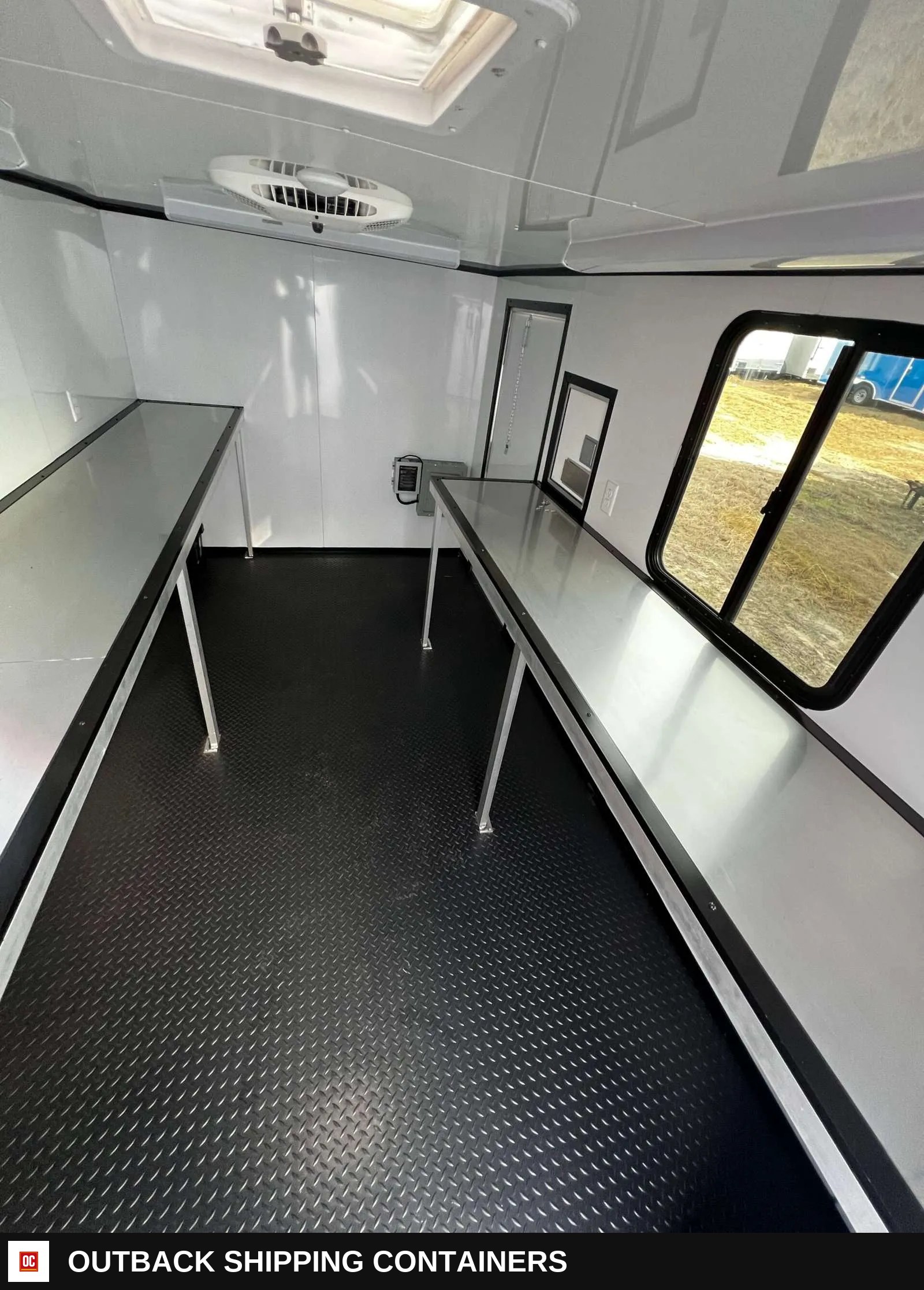Hook and Line Cargo Custom 7x12 Tandem Axle Splicing Trailer — Serving Window And Hatch | Outback Shipping Containers Hook and Line Cargo Custom 7x12 Tandem Axle Splicing Trailer for sale — serving window and hatch