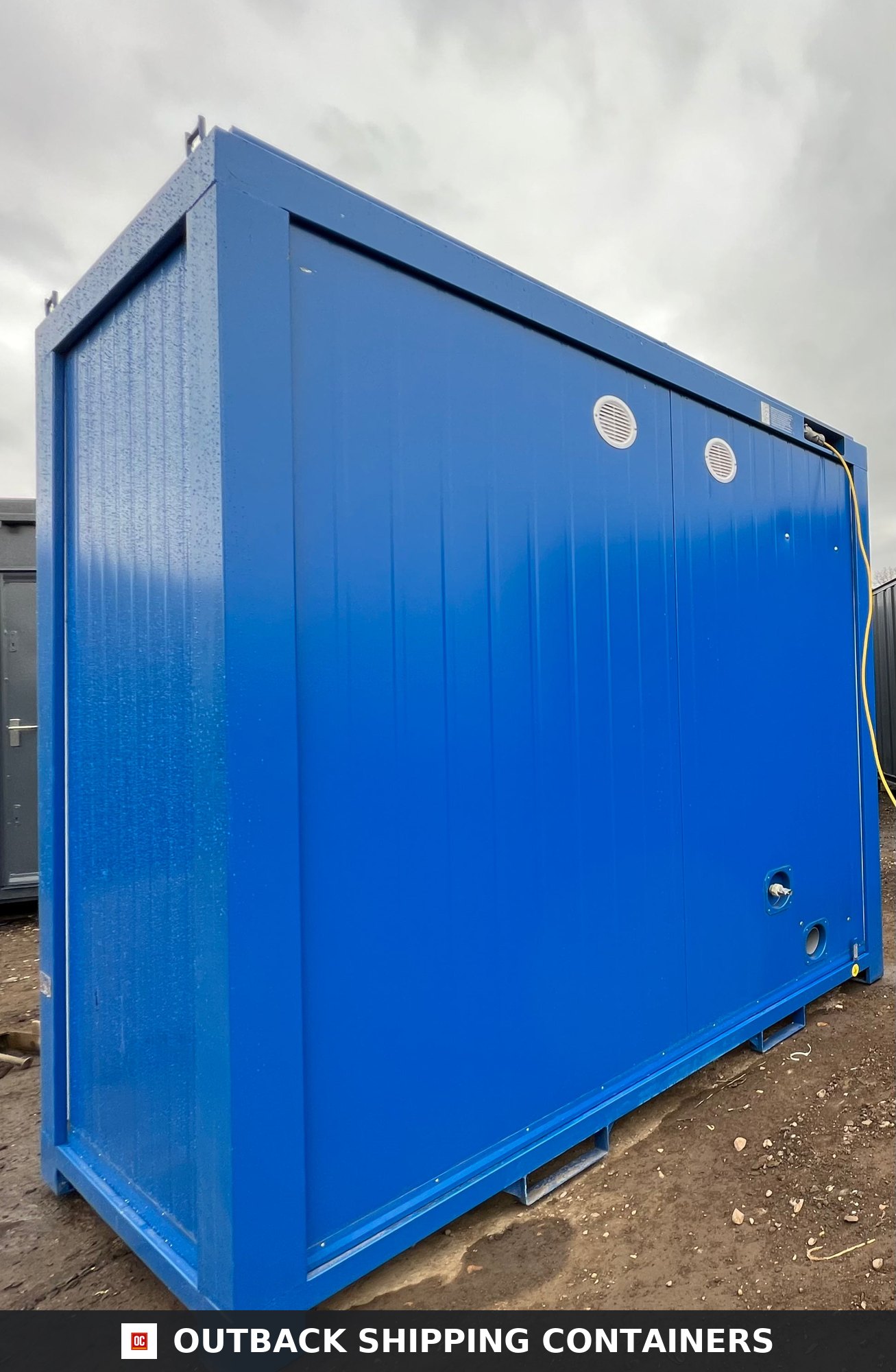 Shower Block with Toilet Block — Window and Shutter Detail | Outback Shipping Containers Shower Block with Toilet Block — 8 x 5 ft Brand New Portable Containex — Blue — No 855 — product gallery image 8 of 8