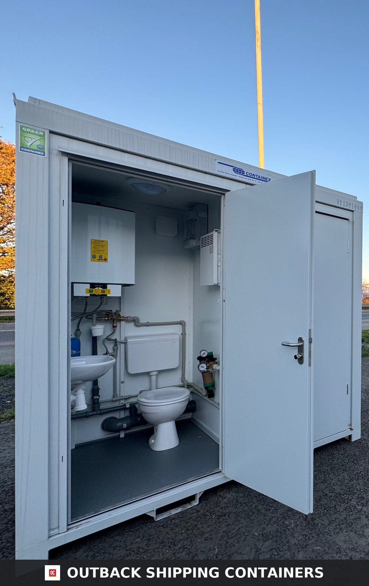 NEW 1 Toilet & 1 Shower Block — Window and Shutter Detail | Outback Shipping Containers NEW 1 Toilet & 1 Shower Block — 8 x 5 ft — Portable Containex — Grey — No 855 — product gallery image 8 of 10