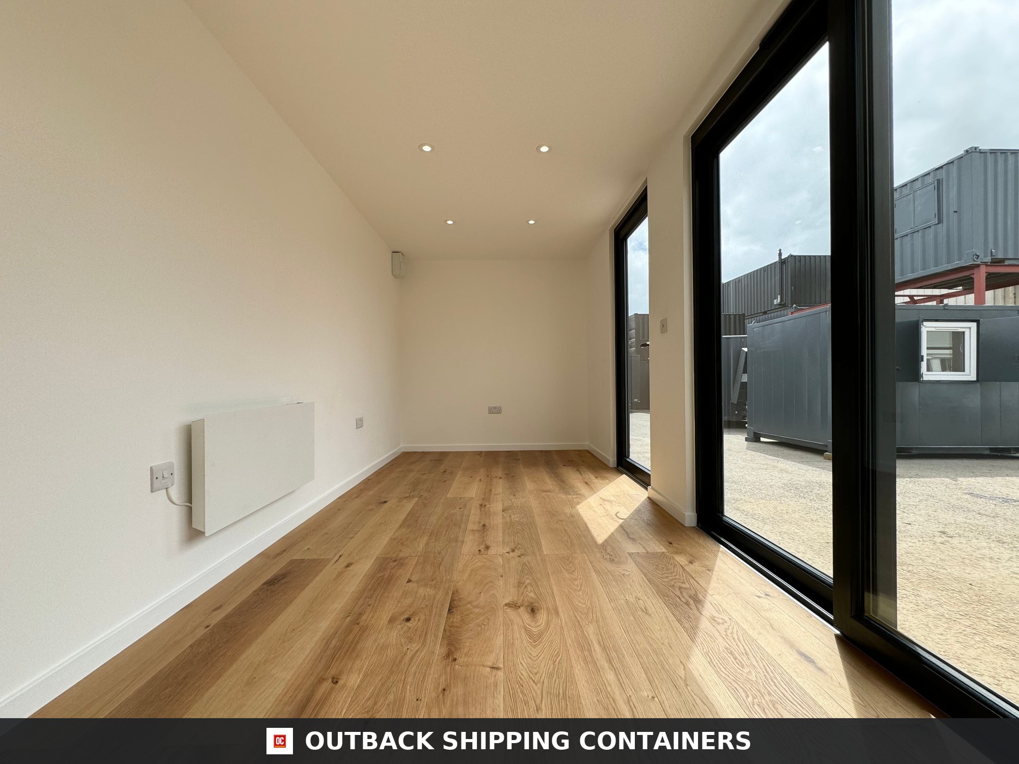 20x8ft CUSTOM SHIPPING CONTAINER CONVERSION for Sale — Door and Entry Detail 2 3 CD-1239 20x8ft CUSTOM SHIPPING CONTAINER CONVERSION — Portable Build — angle 6