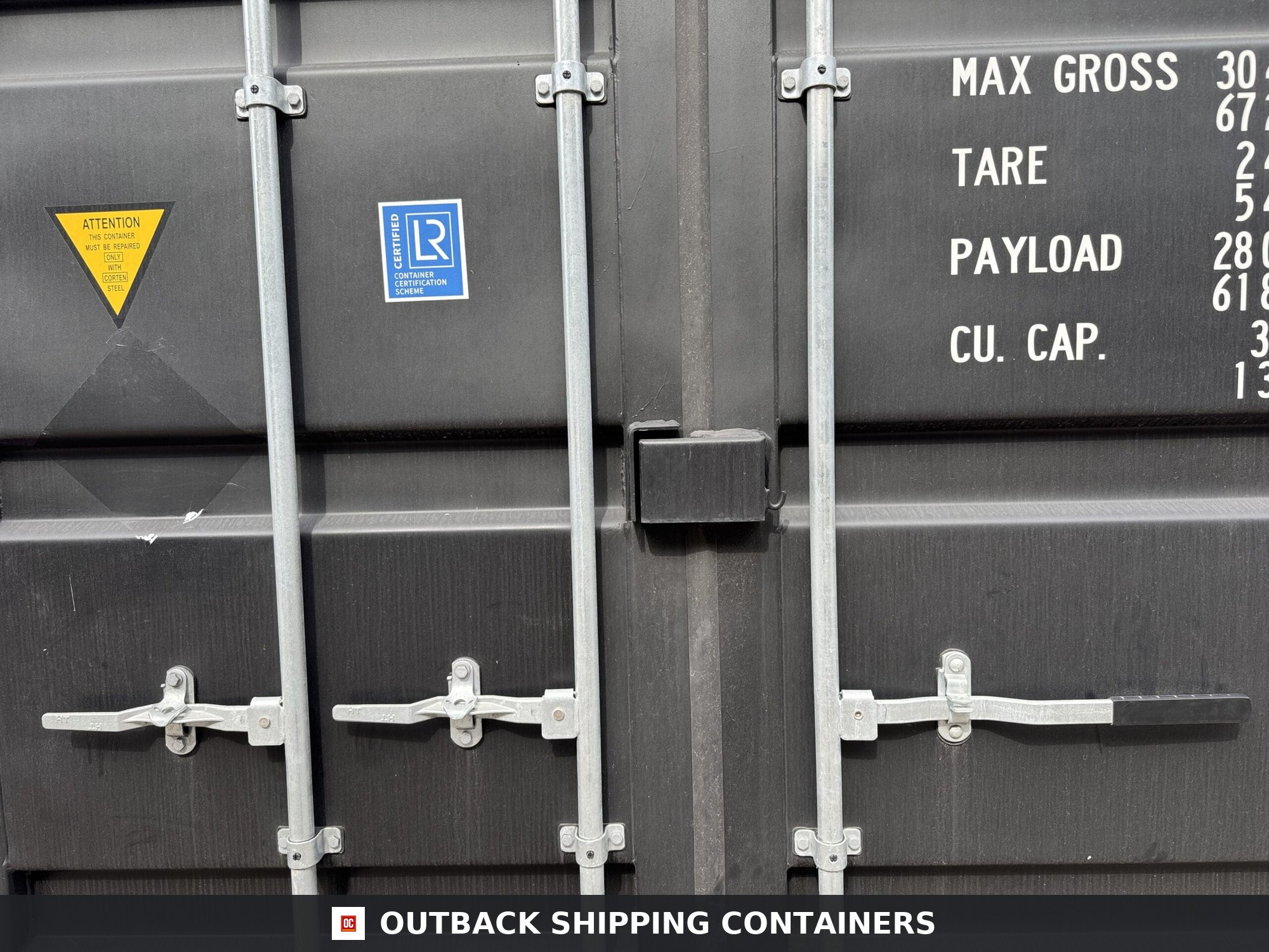 20ft New High Cube Shipping Container — Rear Exterior View | Outback Shipping Containers 2 3 8 20ft New High Cube Shipping Container – Wind & Watertight – Black — 20ft — new (image 4 of 12)