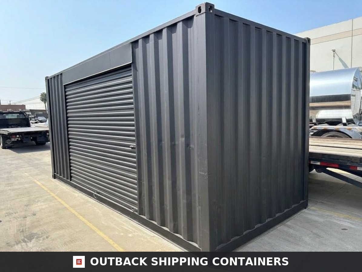 20ft Used Shipping Container for Sale — Interior View | Outback Shipping Containers 2 3 4 5 14 20ft Used Shipping Container – Matte Black w/ 12 Side Roll-Up Door — 20ft — used — storage containers (image 5 of 6)