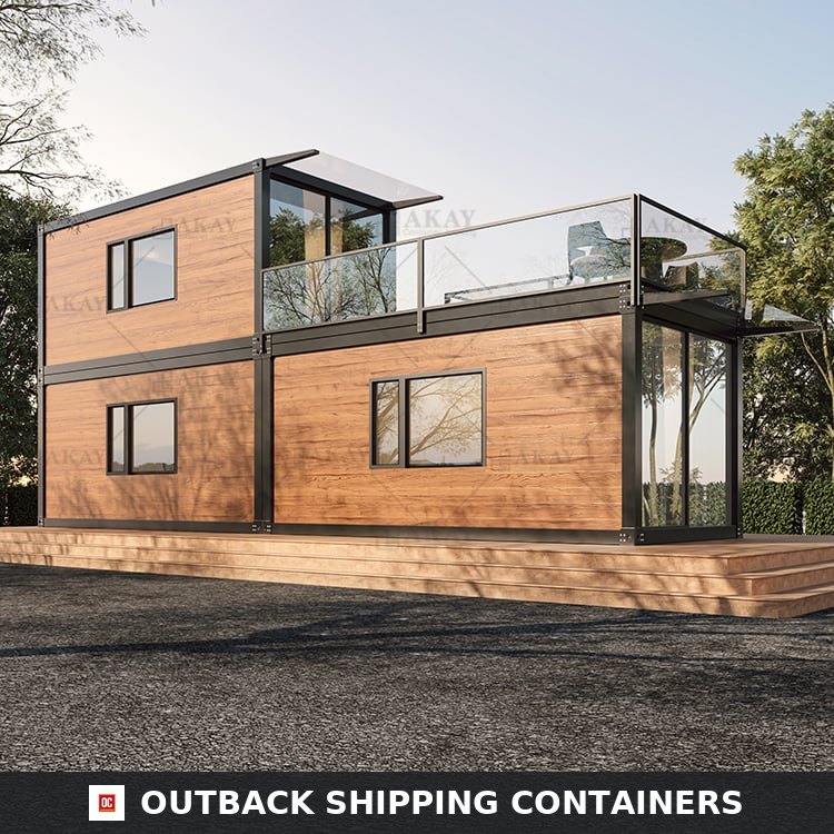1BHK Duplex Container Home 40ft for Sale — Side Profile View | Outback Shipping Containers Side elevation of the two-story 1BHK prefab container house showing energy-efficient windows