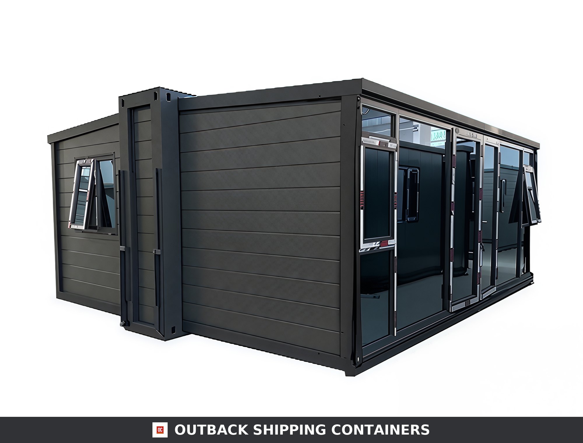 20FT Expandable Container Office for Sale — Glazed Entrance Detail | Outback Shipping Containers 20ft expandable container office 385 sq ft — glazed entrance detail
