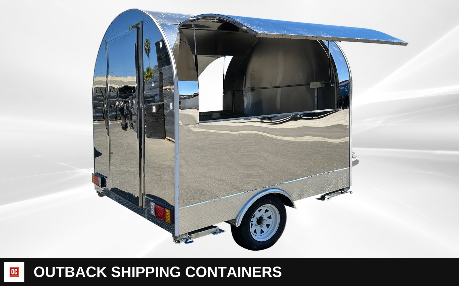FT27 77-inch Compact Food Vending Concession Trailer — Three-Quarter Front Angle | Outback Shipping Containers FT27 77-inch Compact Food Vending Concession Trailer for sale — three-quarter front angle