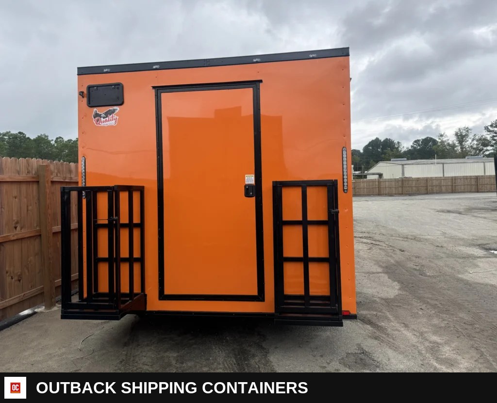 8.5x16 Quality Concession Trailer Orange Blackout Package — Driver-Side Profile | Outback Shipping Containers 8.5x16 Quality Concession Trailer Orange Blackout Package for sale — driver-side profile