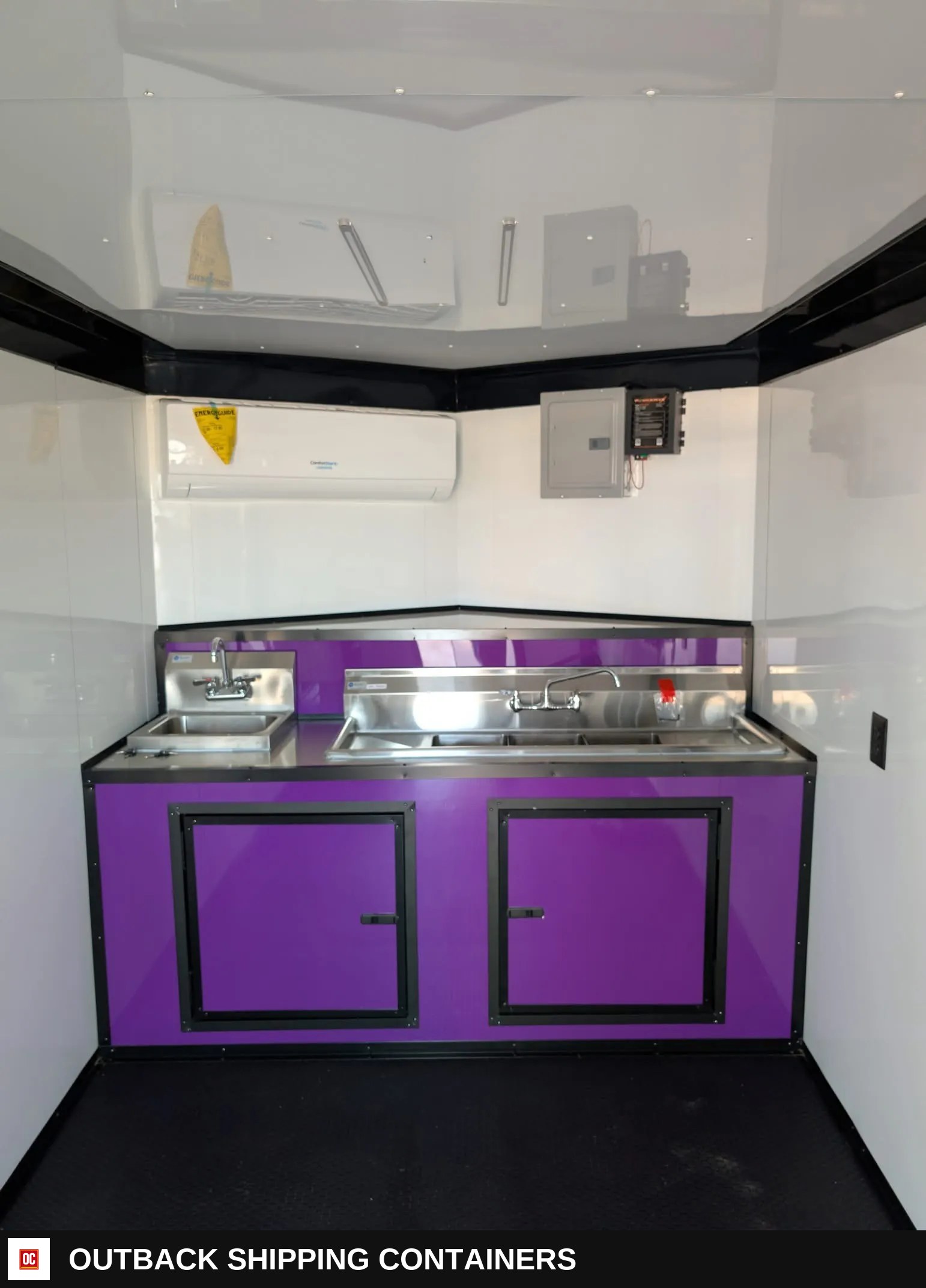 7x14TA Coast to Coast Concession Trailer Purple Blackout Package — Three-Quarter Front Angle | Outback Shipping Containers 7x14TA Coast to Coast Concession Trailer Purple Blackout Package for sale — three-quarter front angle