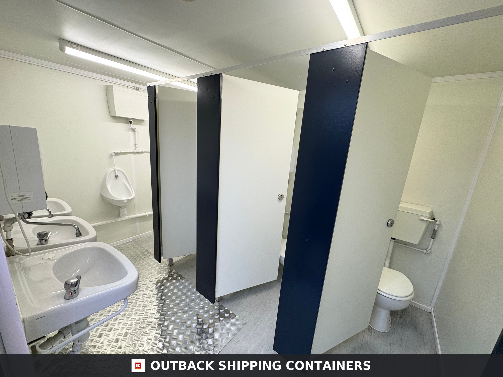 3+1 Toilet Block for Sale — Door and Entry Detail | Outback Shipping Containers 2 3+1 Toilet Block — 16 x 9 ft Anti-Vandal — Portable Toilet Block — No 1108 — product gallery image 6 of 12