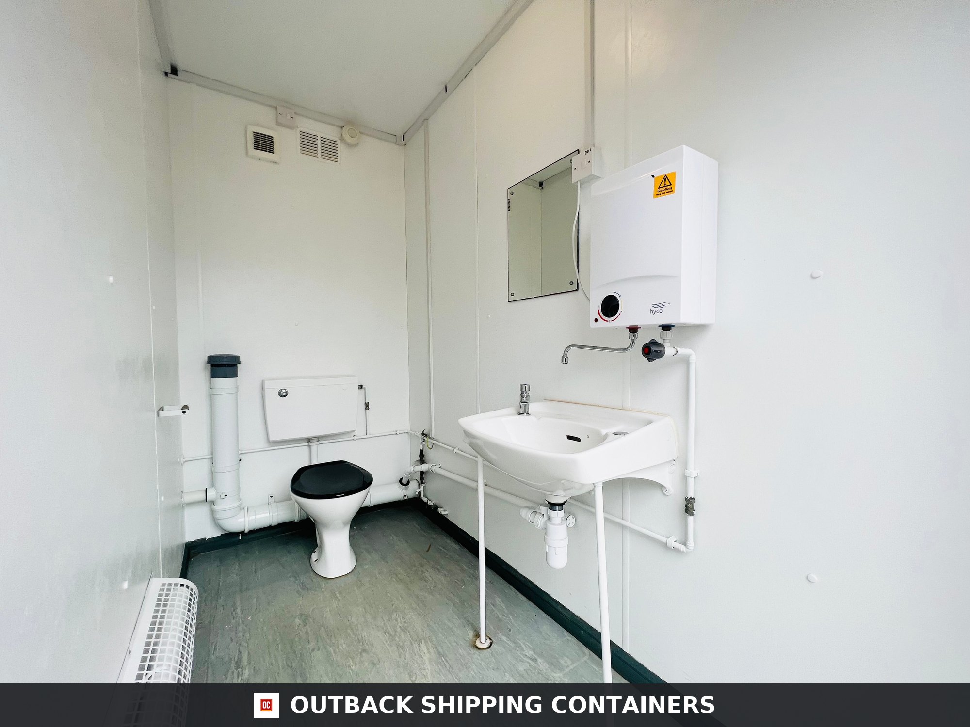 Toilet Block Cabin for Sale — Interior Detail | Outback Shipping Containers Toilet Block Cabin — 24 x 9 ft Anti-Vandal — 5+1 Container Toilet WC — No 738 — product gallery image 6 of 13