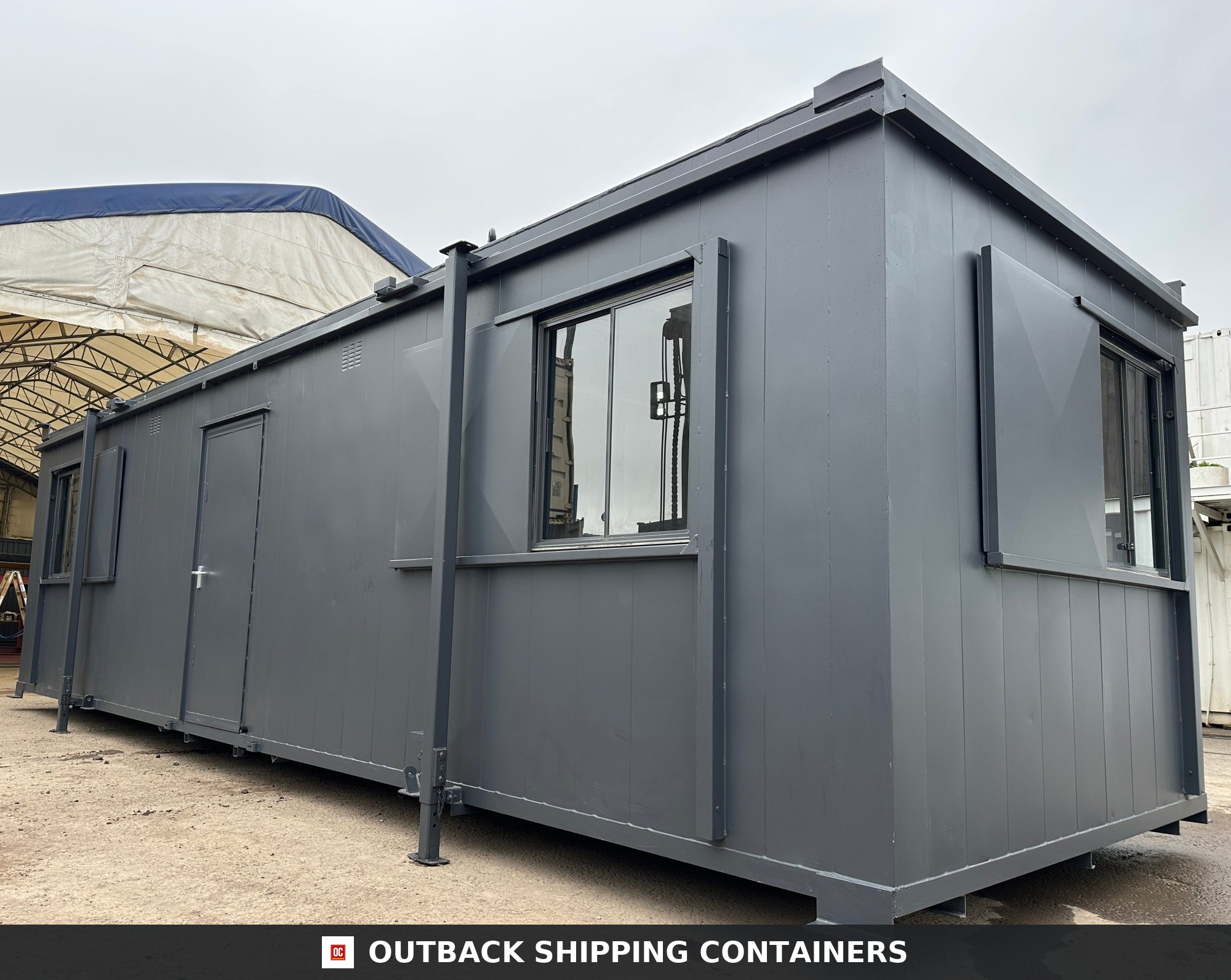 CUSTOM for Sale — Side Profile View | Outback Shipping Containers CUSTOM — 32 x 10 ft Cabin — Office/Canteen — Kitchenette — 1+1 WC/Wash Room — No 718 — primary exterior image 1 of 25