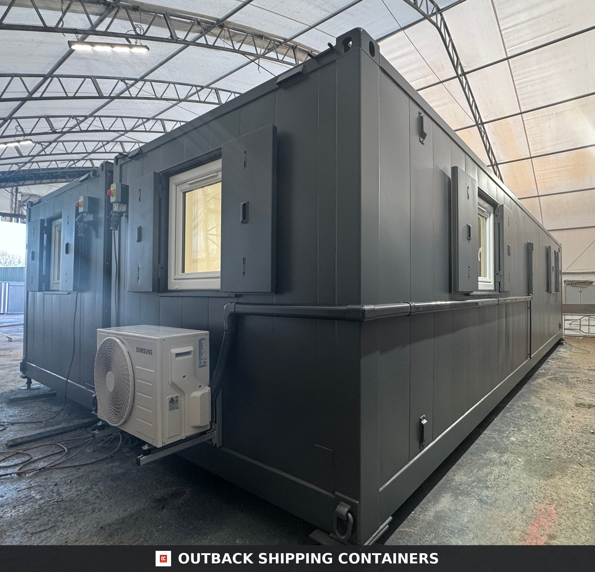 Modular Building 2 Bay 32X20FT for Sale — Rear Exterior View | Outback Shipping Containers Modular Building 2 Bay — 32x20ft — image 4 of 15