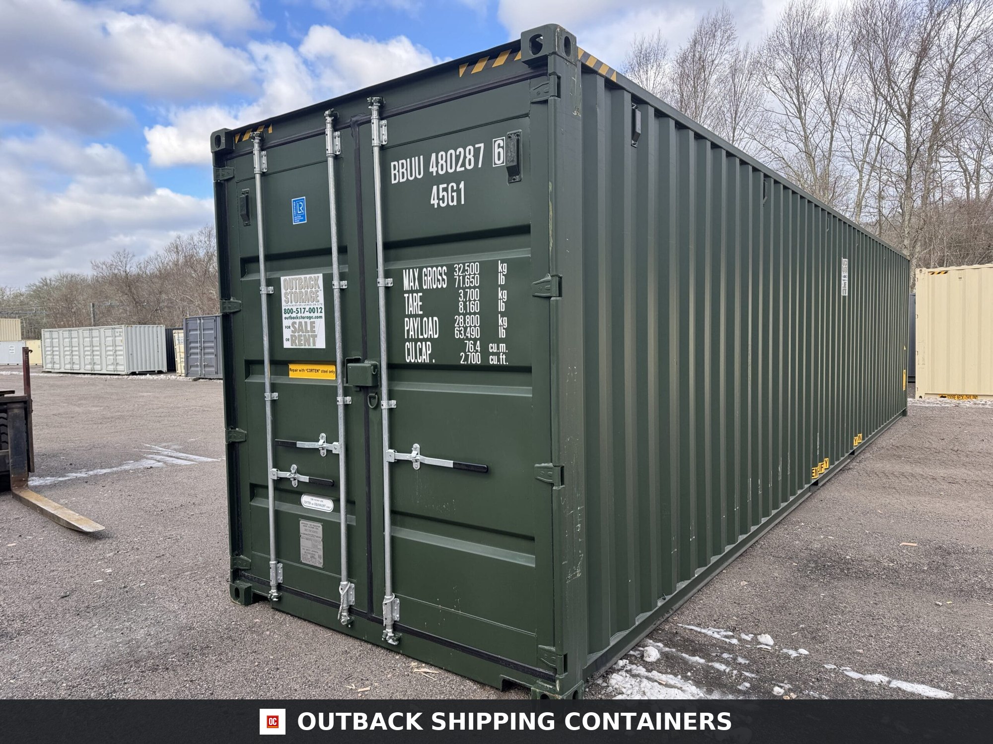 40ft New High Cube Shipping Container – Wind & Watertight – Green — 40ft — new (image 1 of 12)