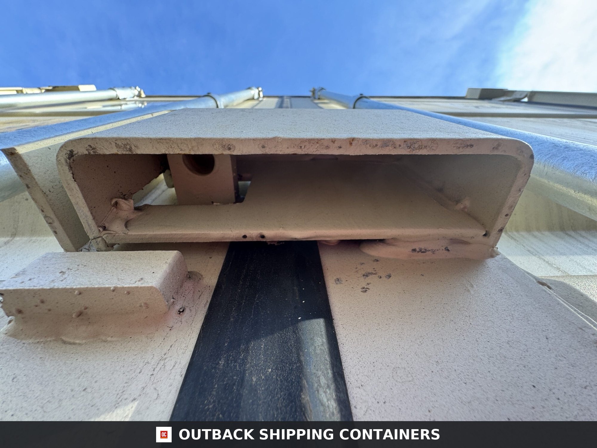 20ft New High Cube Shipping Container for Sale — Interior View | Outback Shipping Containers 6 20ft New High Cube Shipping Container – Wind & Watertight – Beige — 20ft — new (image 5 of 12)