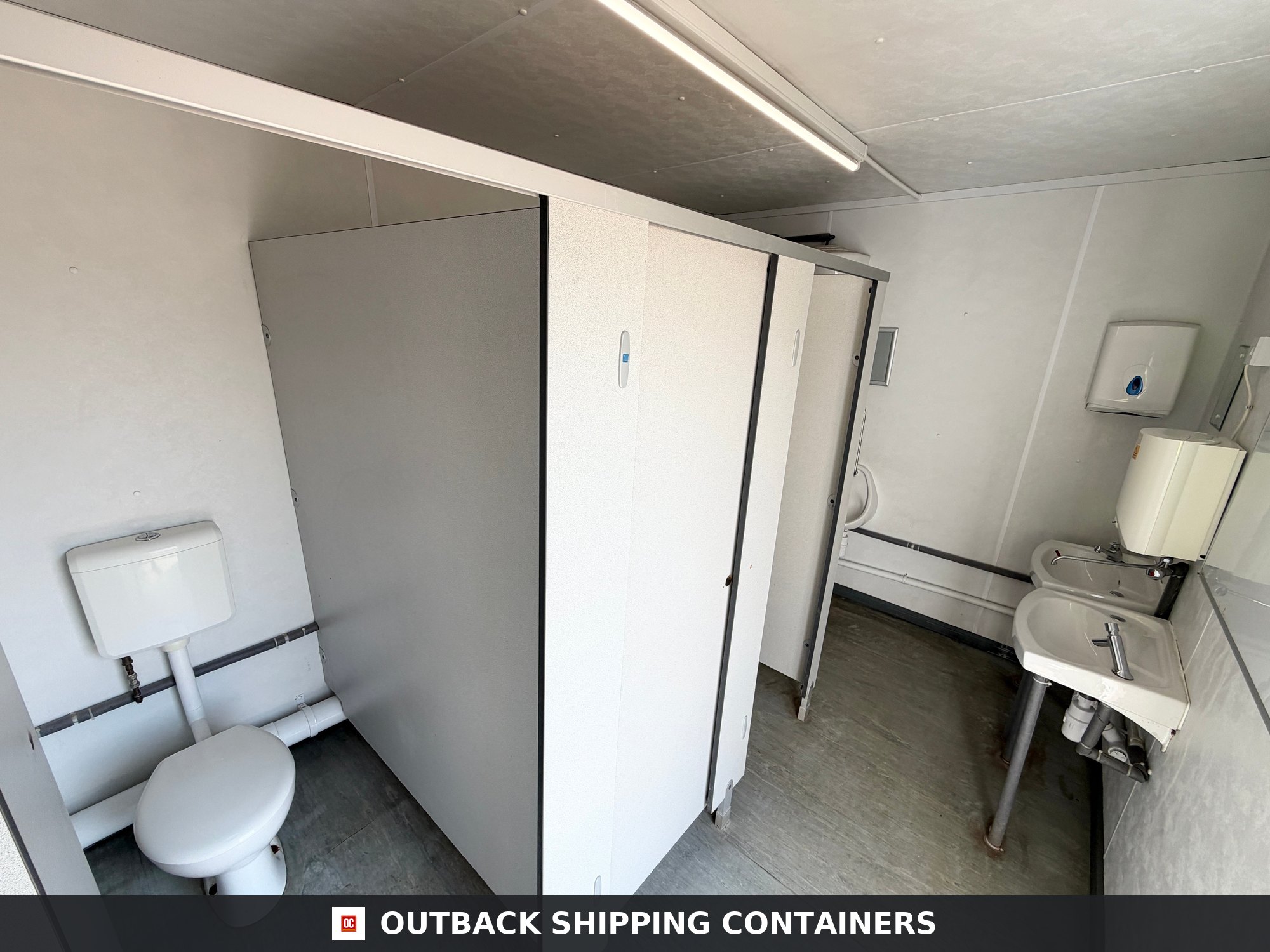 16x9ft for Sale — Side Profile View | Outback Shipping Containers 16x9ft — 3 + 1 Toilet Block — Portable Building — Site Accommodation - image 2