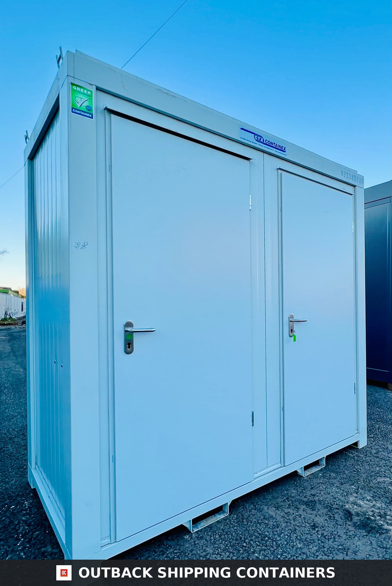 Double Toilet Blocks for Sale — Window and Shutter Detail | Outback Shipping Containers Double Toilet Blocks — Male/Female WC — 8x5 ft — NEW 1+1 Toilet Block — Light Grey — No 790 — product gallery image 8 of 8
