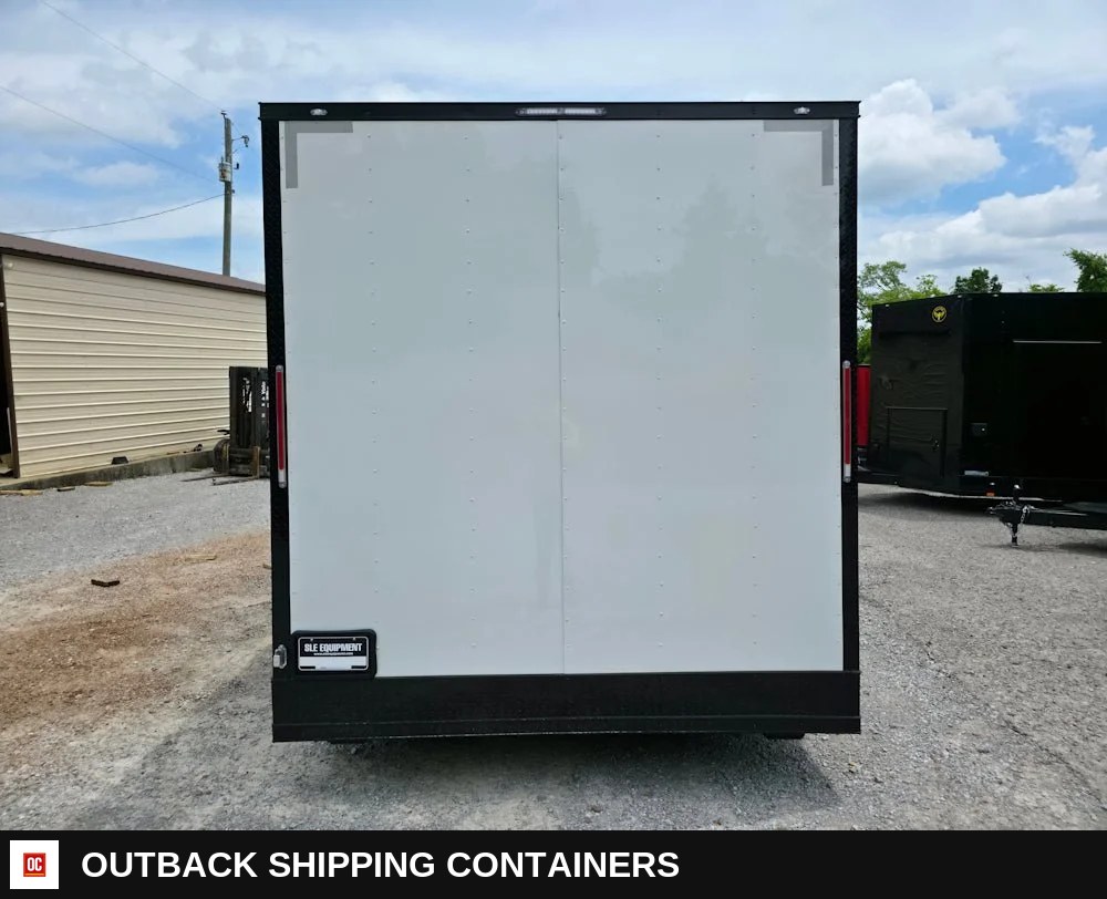 8.5 x 12 White Flat Front Concession Trailer — Blackout Trim, 8-Foot Interior — Equipment And Appliance Detail | Outback Shipping Containers 8.5 x 12 White Flat Front Concession Trailer — Blackout Trim, 8-Foot Interior for sale — equipment and appliance detail