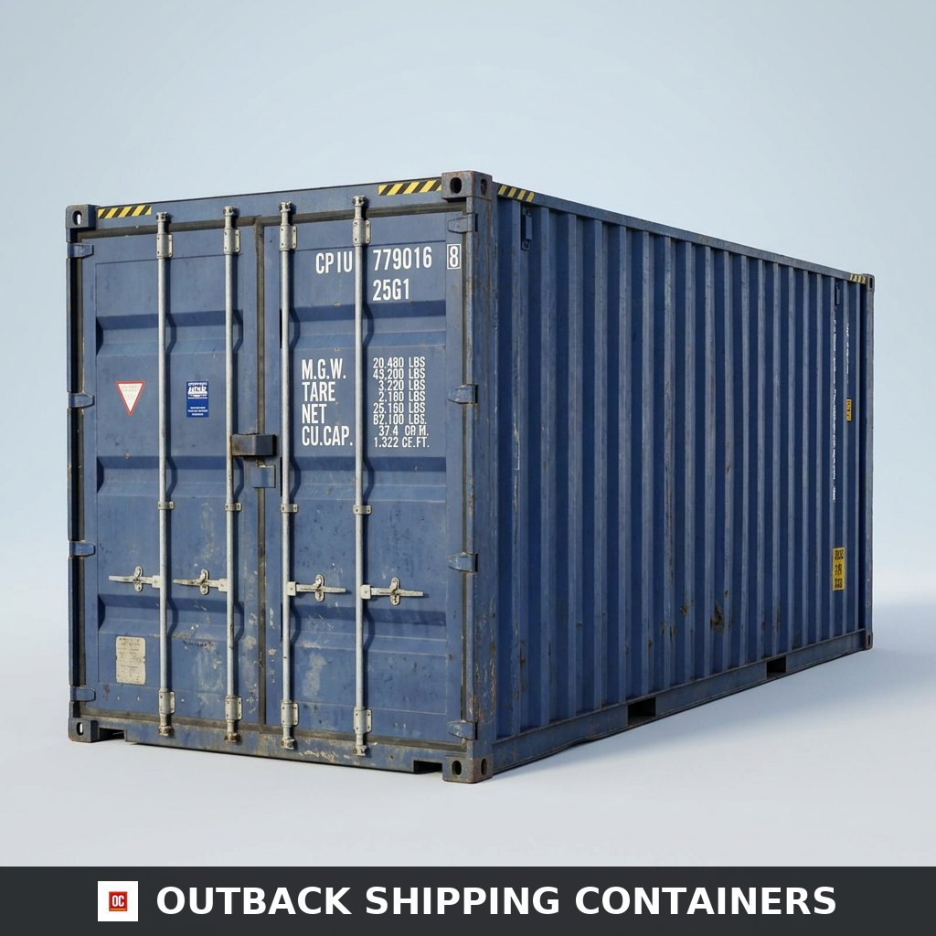 Interior view of a used 20ft high cube shipping container with one door open to show floor and walls