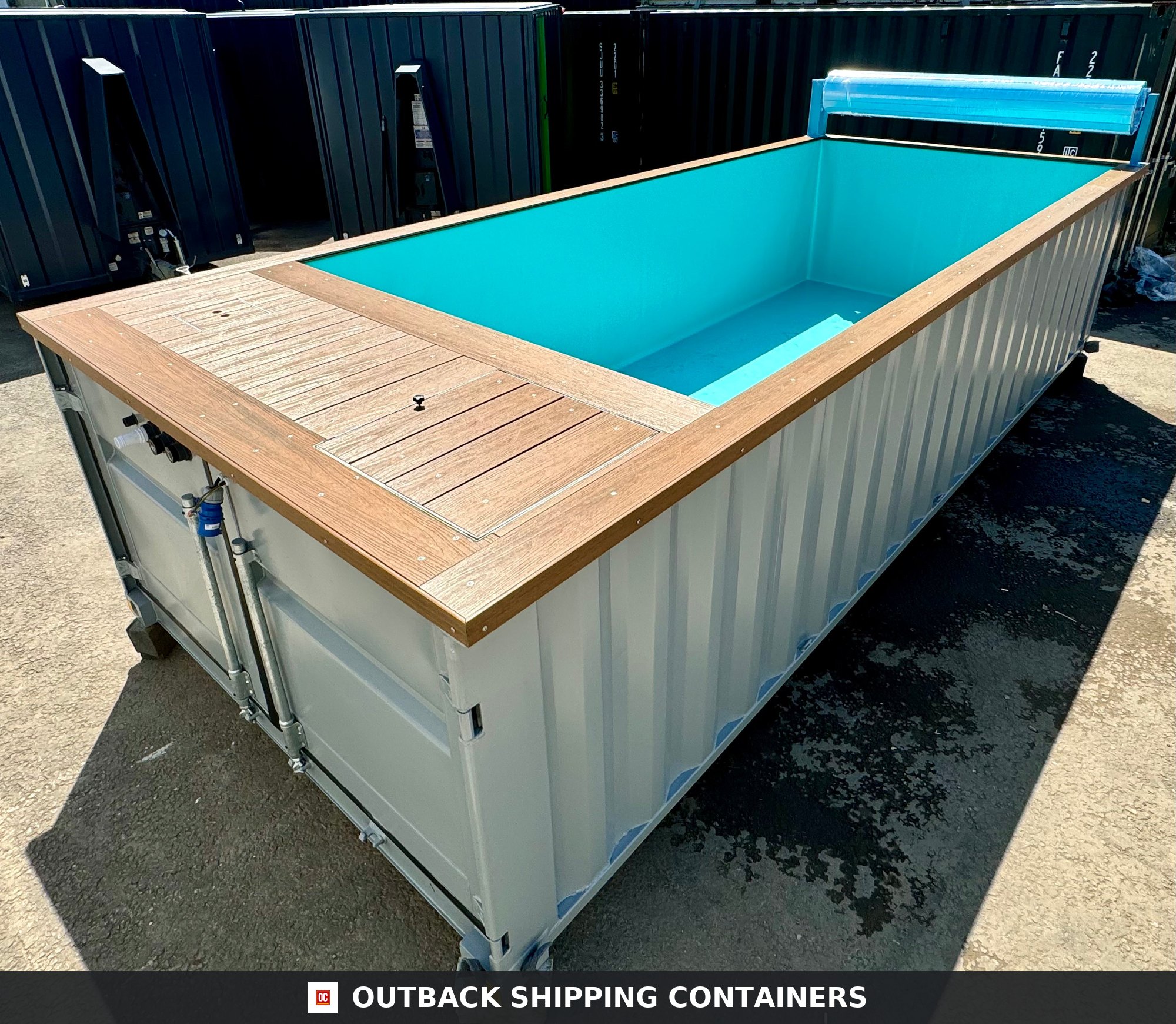 20FT Caribbean Blue Swim-Jet Container Pool — Rear Exterior View | Outback Shipping Containers 20FT Caribbean Blue Swim-Jet Container Pool — view 4 of 10