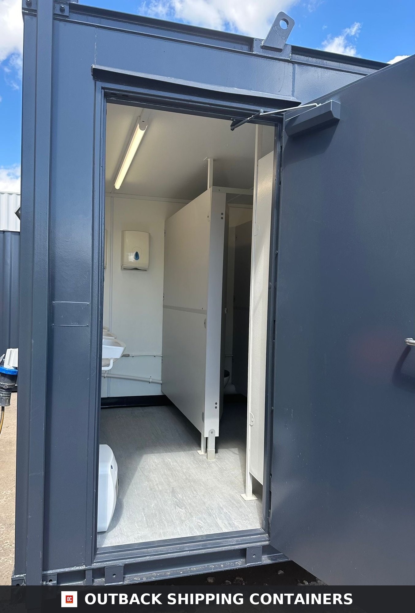 3+1 Toilet Block for Sale — Interior Detail | Outback Shipping Containers 2 3 4 3+1 Toilet Block — 16 x 9 ft Anti-Vandal — Portable Toilet Block — No 1114 — product gallery image 6 of 12