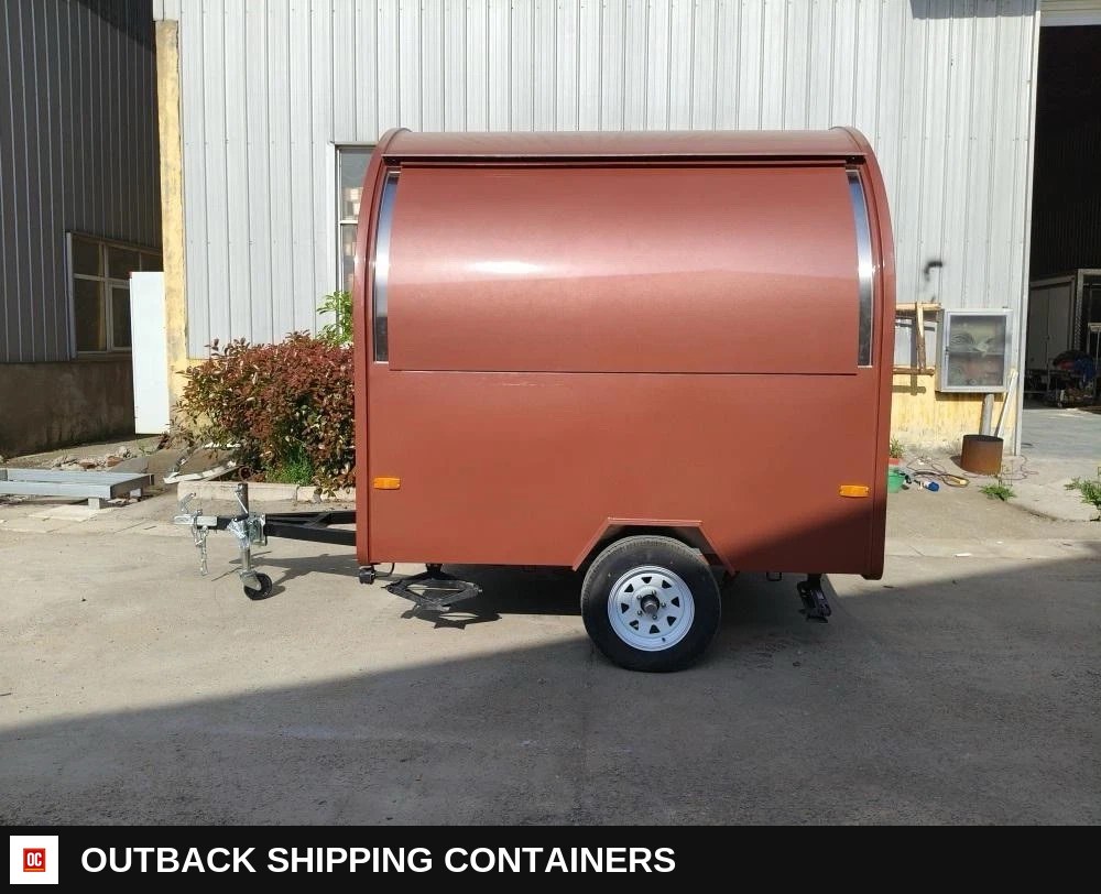 Food Trailer Hotdog Mobile Catering Food Truck New 2026 — Three-Quarter Front Angle | Outback Shipping Containers Food Trailer Hotdog Mobile Catering Food Truck New 2026 for sale — three-quarter front angle