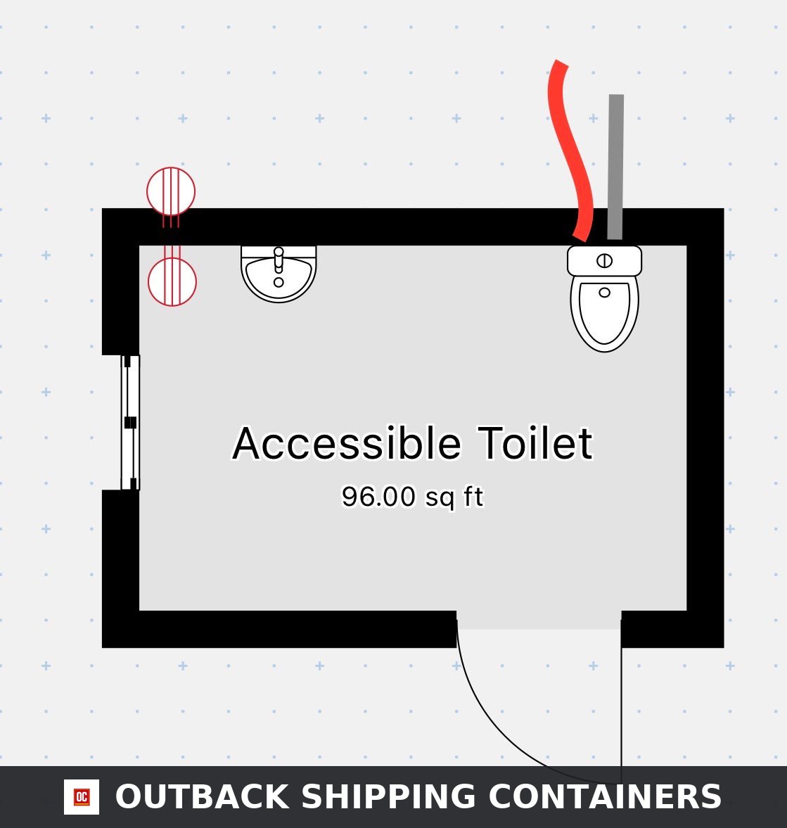 CUSTOM for Sale — Rear Exterior View | Outback Shipping Containers CUSTOM — Disabled Access Toilet Block — DDA Compliant — Baby Change — 12x8ft Portable — No 1594 — product gallery image 3 of 13
