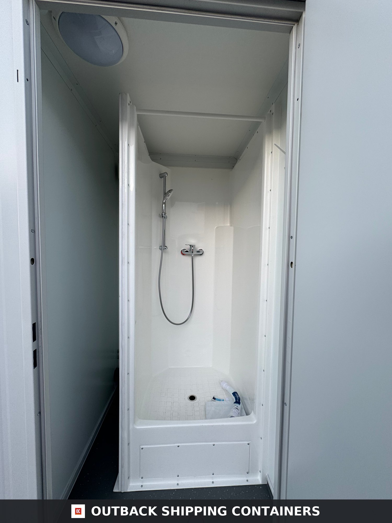 NEW 1 Toilet & 1 Shower Block — Corner Casting and Frame Detail | Outback Shipping Containers NEW 1 Toilet & 1 Shower Block — 8 x 5 ft — Portable Containex — Grey — No 855 — product gallery image 10 of 10