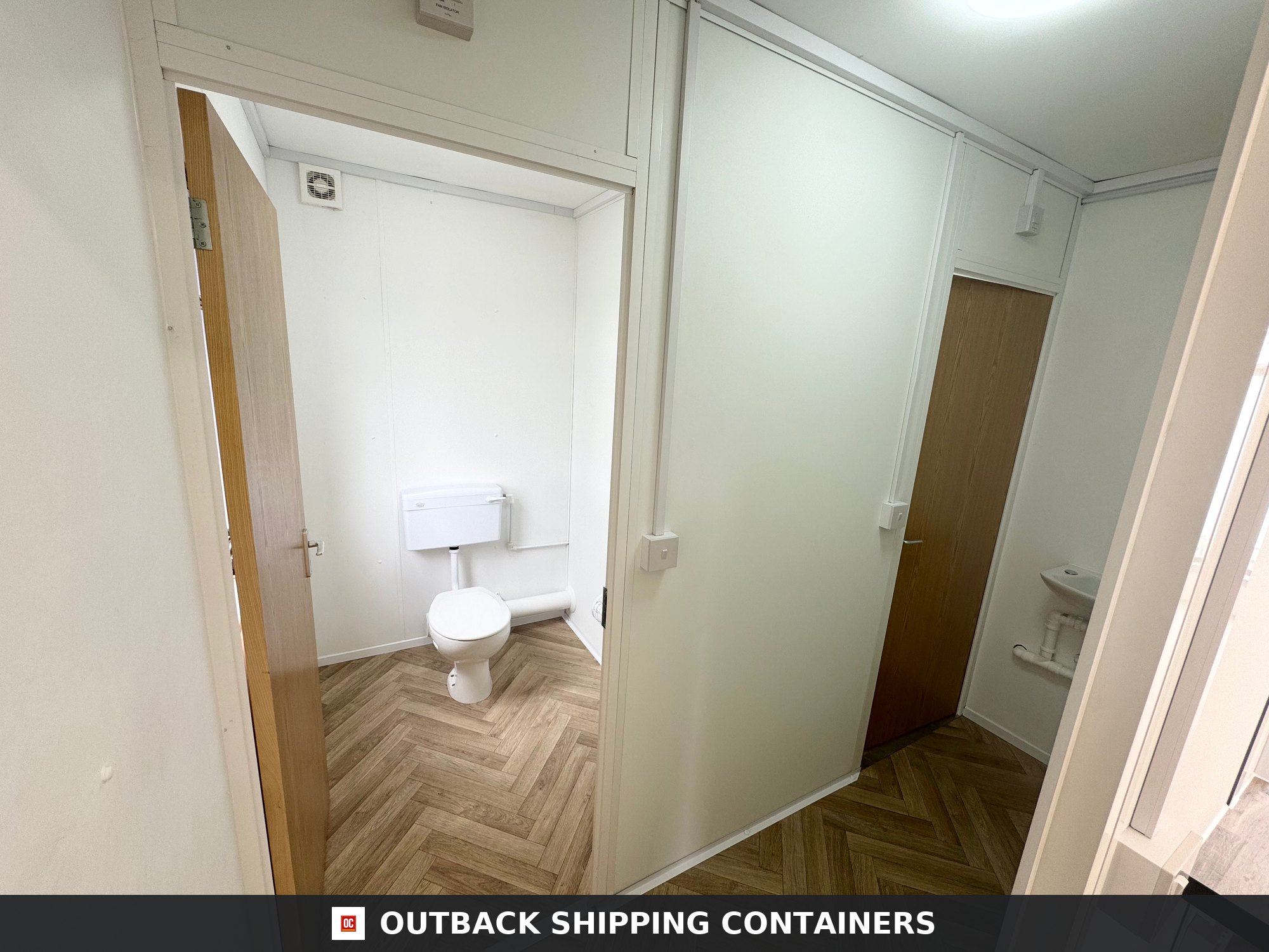 CUSTOM for Sale — Corner Casting and Frame Detail | Outback Shipping Containers CUSTOM — 32 x 10 ft Cabin — Office + Canteen + 1+1 WC/Wash Rooms — Anti-Vandal — No 1105 — product gallery image 10 of 22