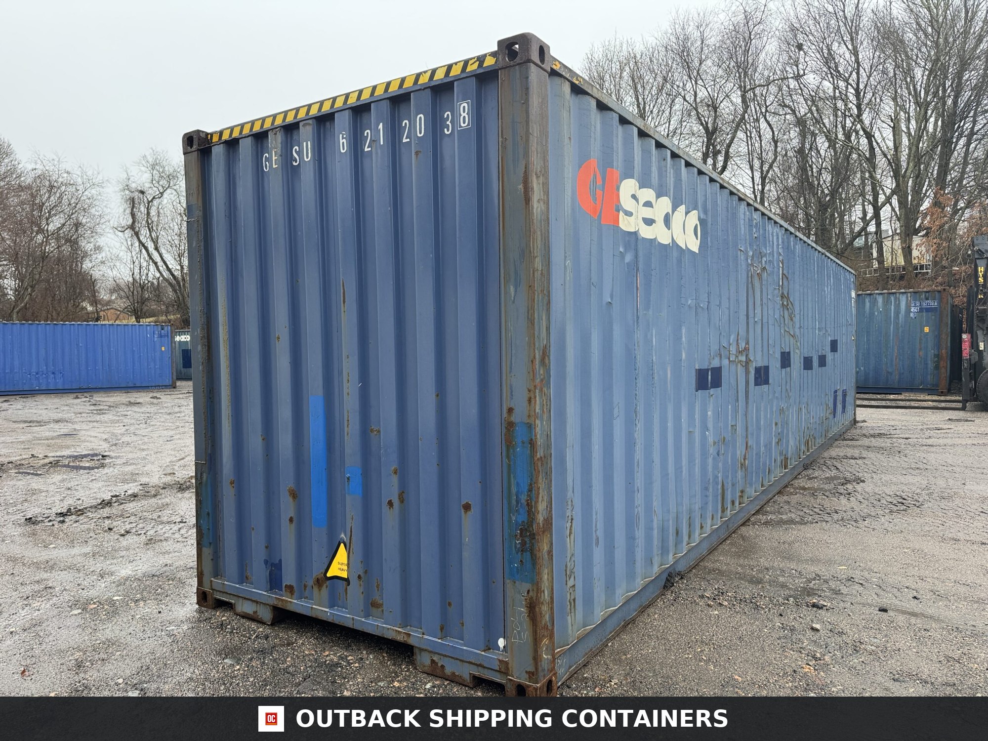 40ft Used High Cube Shipping Container for Sale — Corner Casting and Frame Detail 2 3 4 5 6 11 40ft Used High Cube Shipping Container – Wind & Watertight – Blue — 40ft — used (image 10 of 12)
