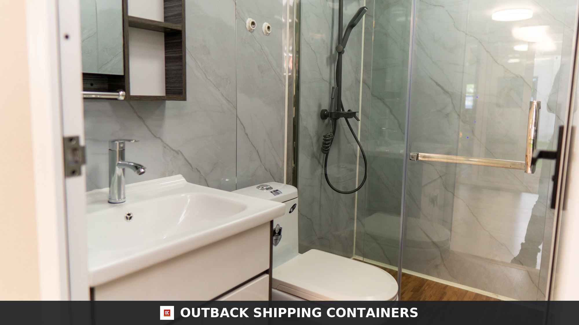 20FT Expandable 2 Bedroom Container Home for Sale — Full Bathroom With Shower, Vanity And Toilet | Outback Shipping Containers 20ft expandable 2 bedroom container home 385 sq ft — full bathroom with shower, vanity and toilet