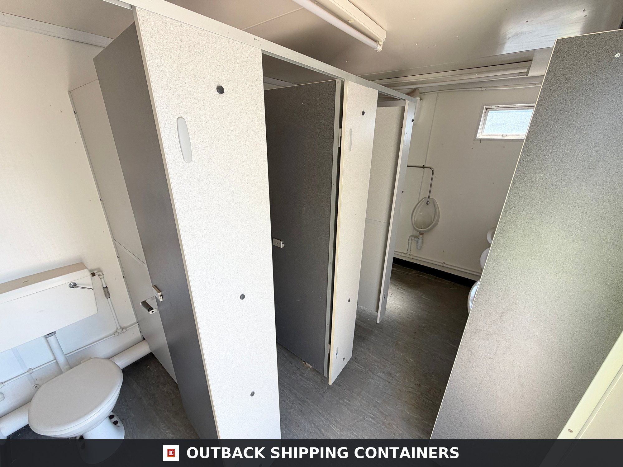16x9ft for Sale — Three-Quarter Angle View | Outback Shipping Containers 16x9ft — 3 + 1 Toilet Block — Portable Building — Site Accommodation - image 2