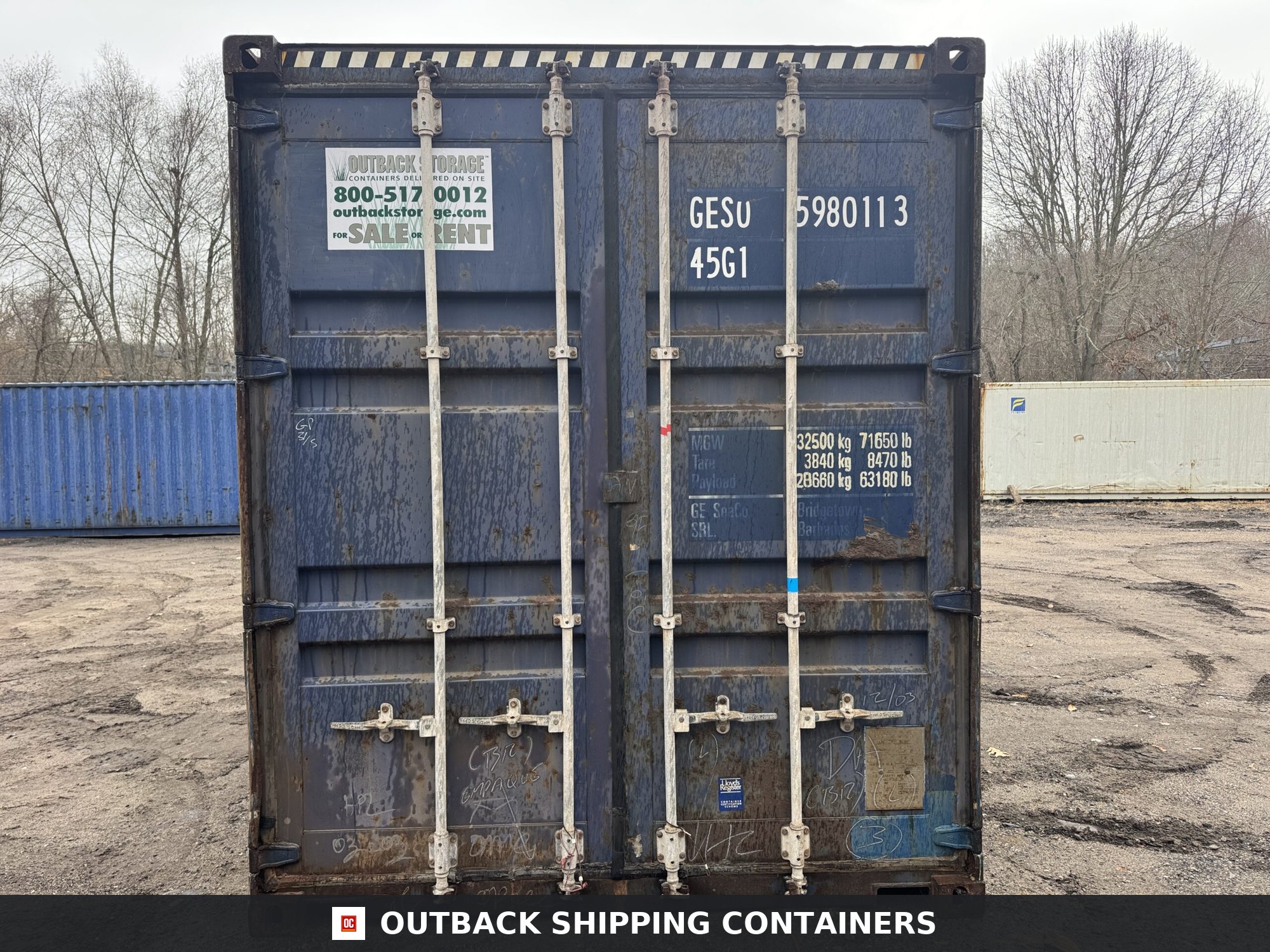 40ft Used High Cube Shipping Container — Side Profile View | Outback Shipping Containers 2 3 5 40ft Used High Cube Shipping Container – Wind & Watertight – Blue — 40ft — used (image 2 of 12)
