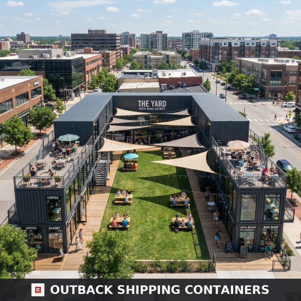 Stockbridge Container Park hero — 8-container micro-retail district with courtyard
