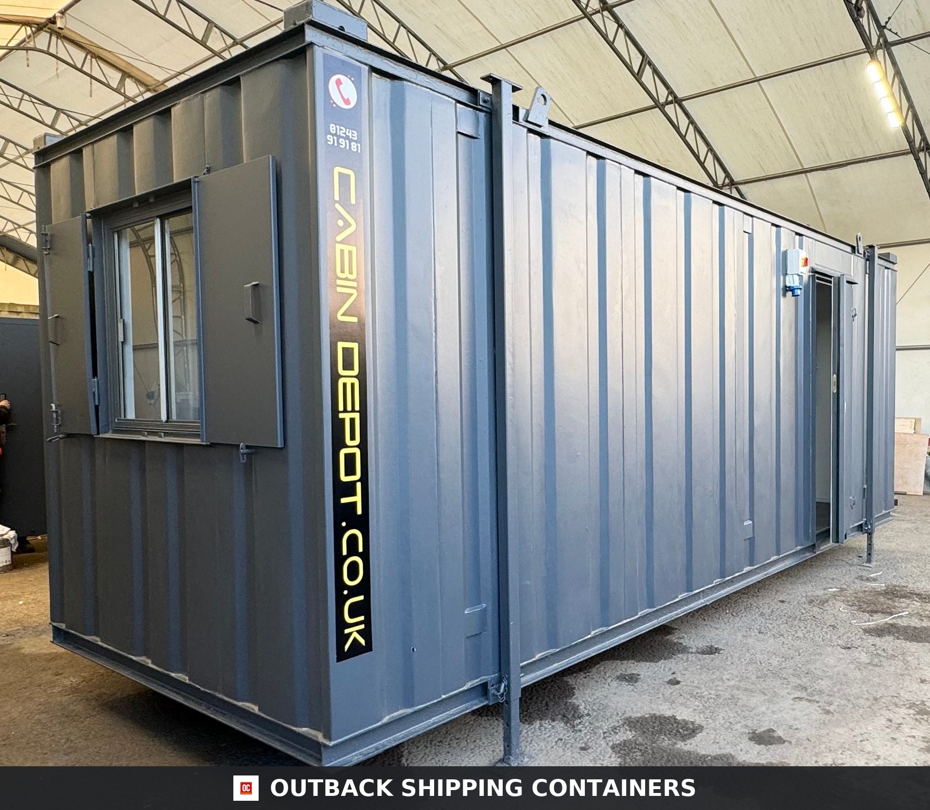 20x8ft for Sale — Corner Casting and Frame Detail | Outback Shipping Containers Interior of a refurbished 20ft mobile office container with white walls and grey herringbone flooring