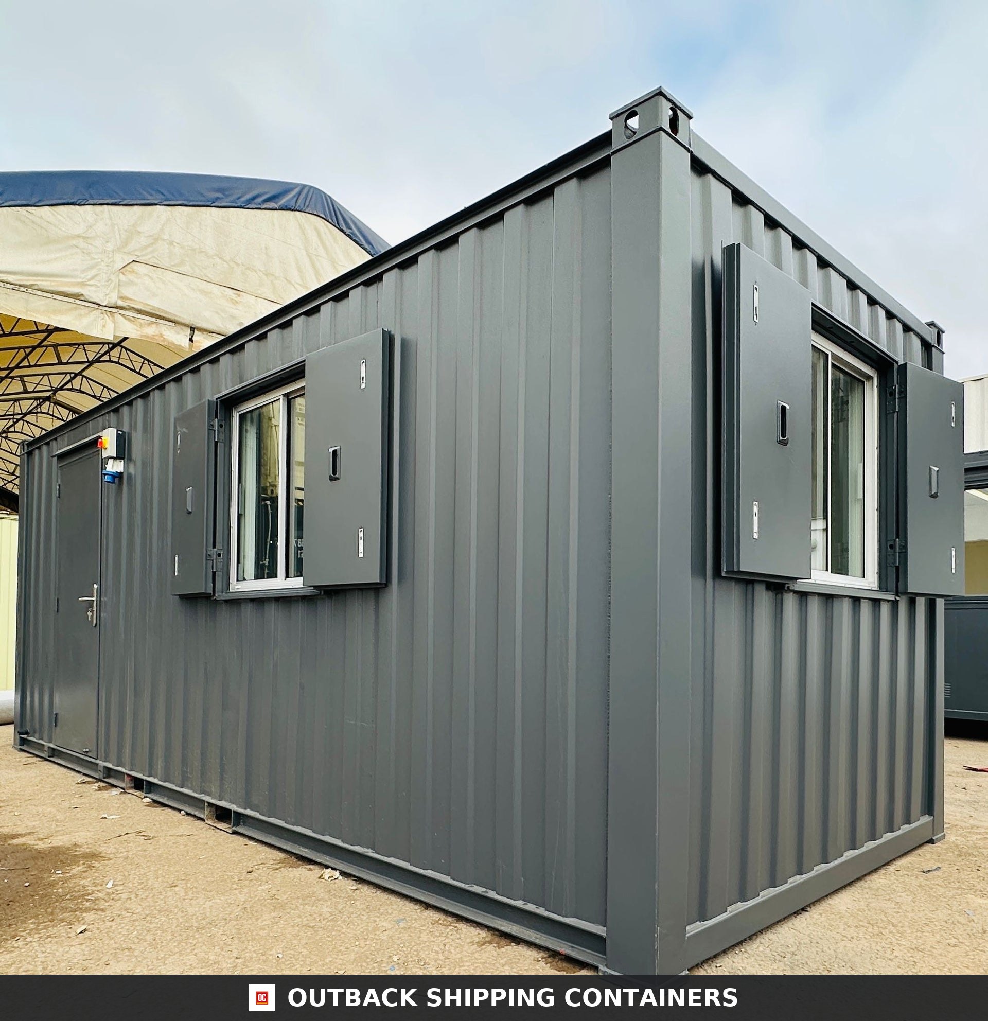 21x8ft for Sale — Interior Detail | Outback Shipping Containers Interior view of a portable building canteen featuring a stainless steel sink, wood-finish countertop, and water heater