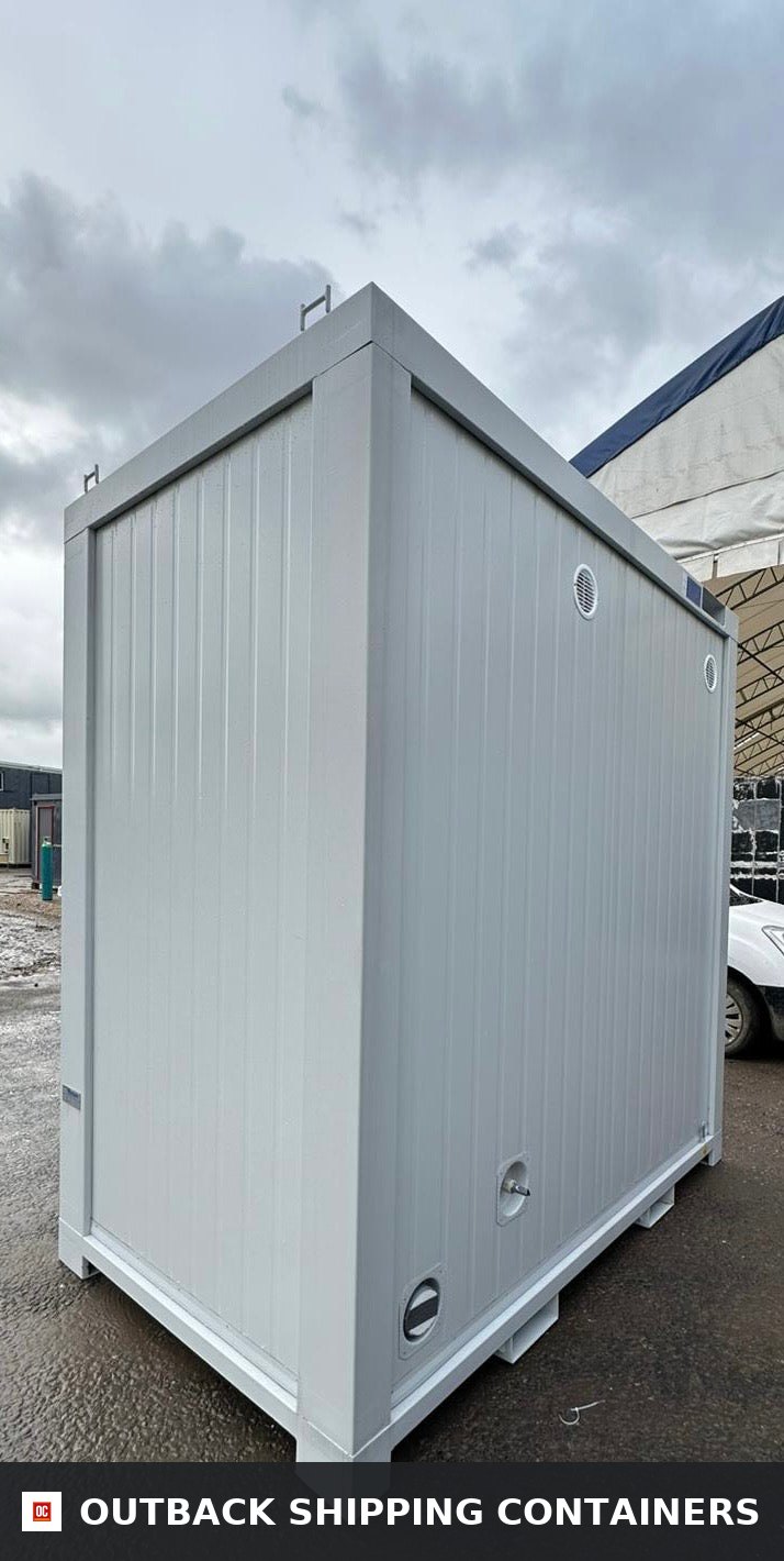 NEW Portable Toilet + Urinal for Sale — Interior View | Outback Shipping Containers NEW Portable Toilet + Urinal — Male/Female WC + Urinal — 8 x 5 ft — Light Grey — No 792 — product gallery image 4 of 13