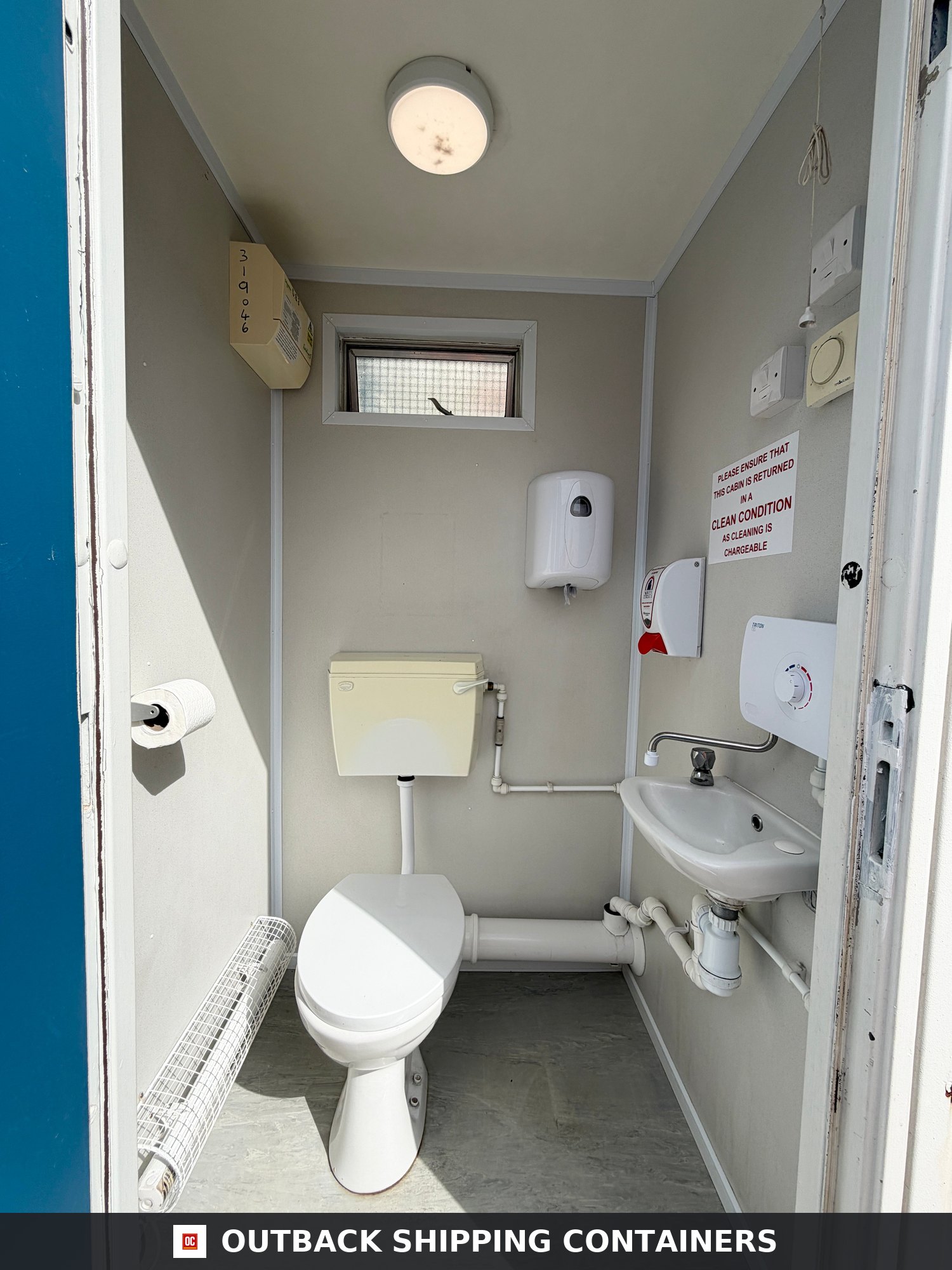 Double Toilet Block for Sale — Side Profile View | Outback Shipping Containers 2 3 Double Toilet Block — Male & Female WC — 8x5 Ft — Unrefurbished Portable Toilet Block — 1+1 Toilet Block — Blue/White - image 2