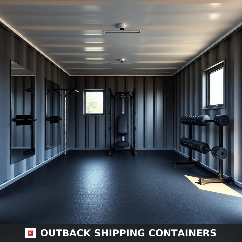 40x16ft for Sale — Interior View | Outback Shipping Containers 2 40x16ft custom container gym - interior with cable machine, mirrors, and rubber flooring