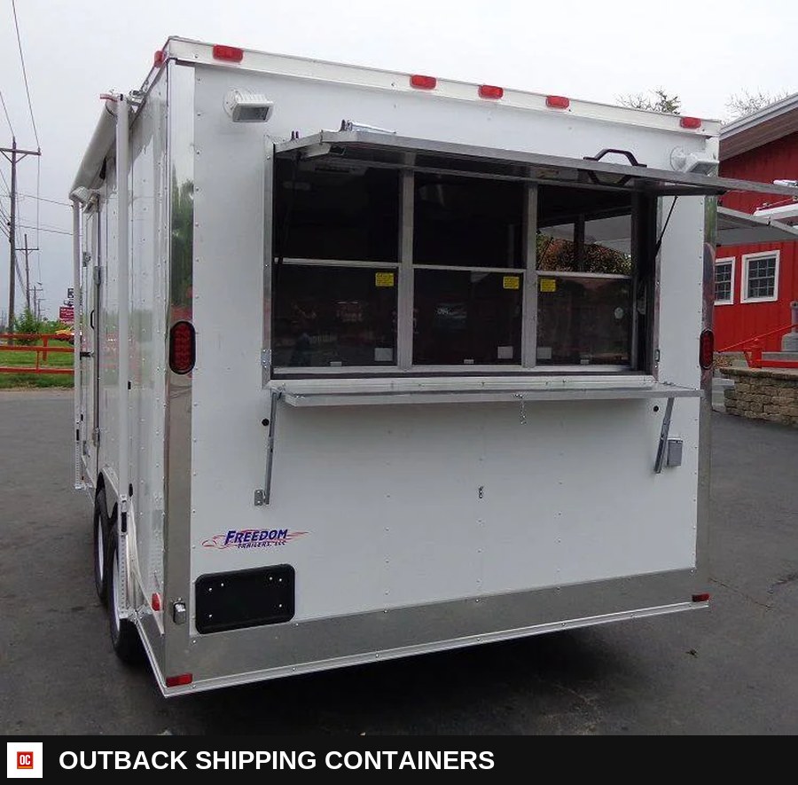 8.5 x 14 White Custom Enclosed Kitchen Concession Trailer — Interior Kitchen Layout | Outback Shipping Containers 8.5 x 14 White Custom Enclosed Kitchen Concession Trailer for sale — interior kitchen layout