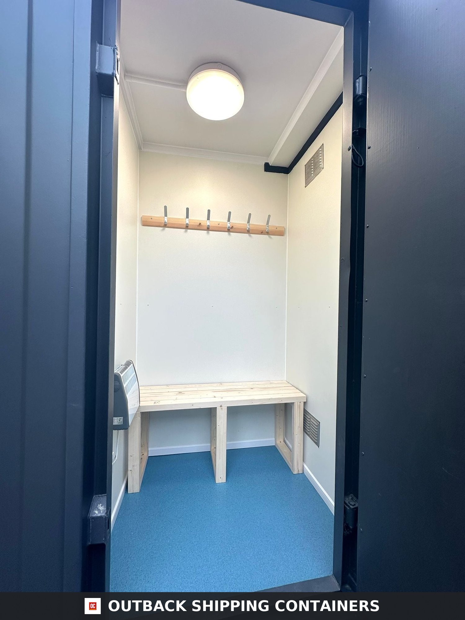 9 x 8 ft Chemical Toilet Block with Drying Room for Sale — Three-Quarter Angle View 9 x 8 ft Chemical Toilet Block with Drying Room — Plug & Play — Welfare — No 1397 — product gallery image 2 of 13